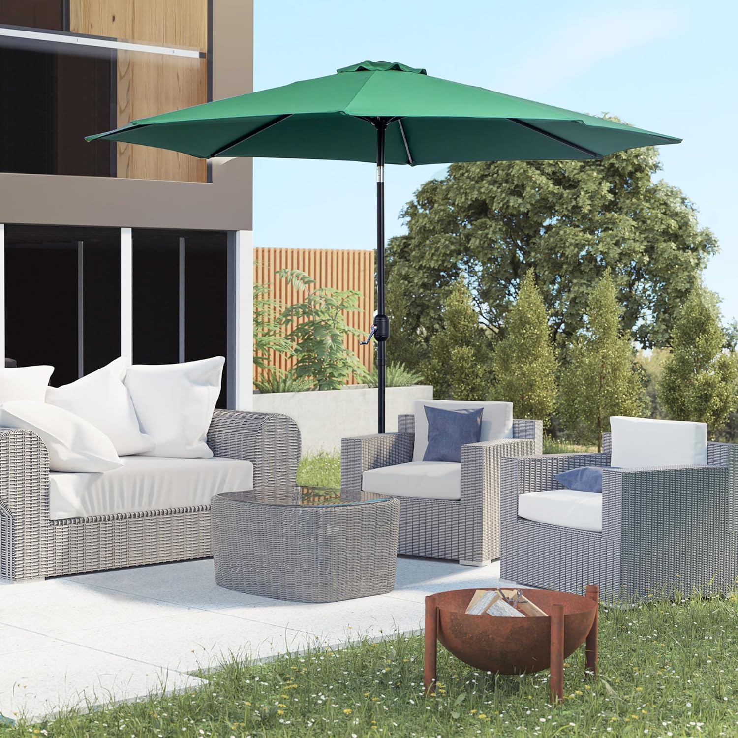 Thumbnail 1 de Outsunny Parasol de jardin extérieur Ø 3 m – inclinable, métal et toile 180 g/m², vert