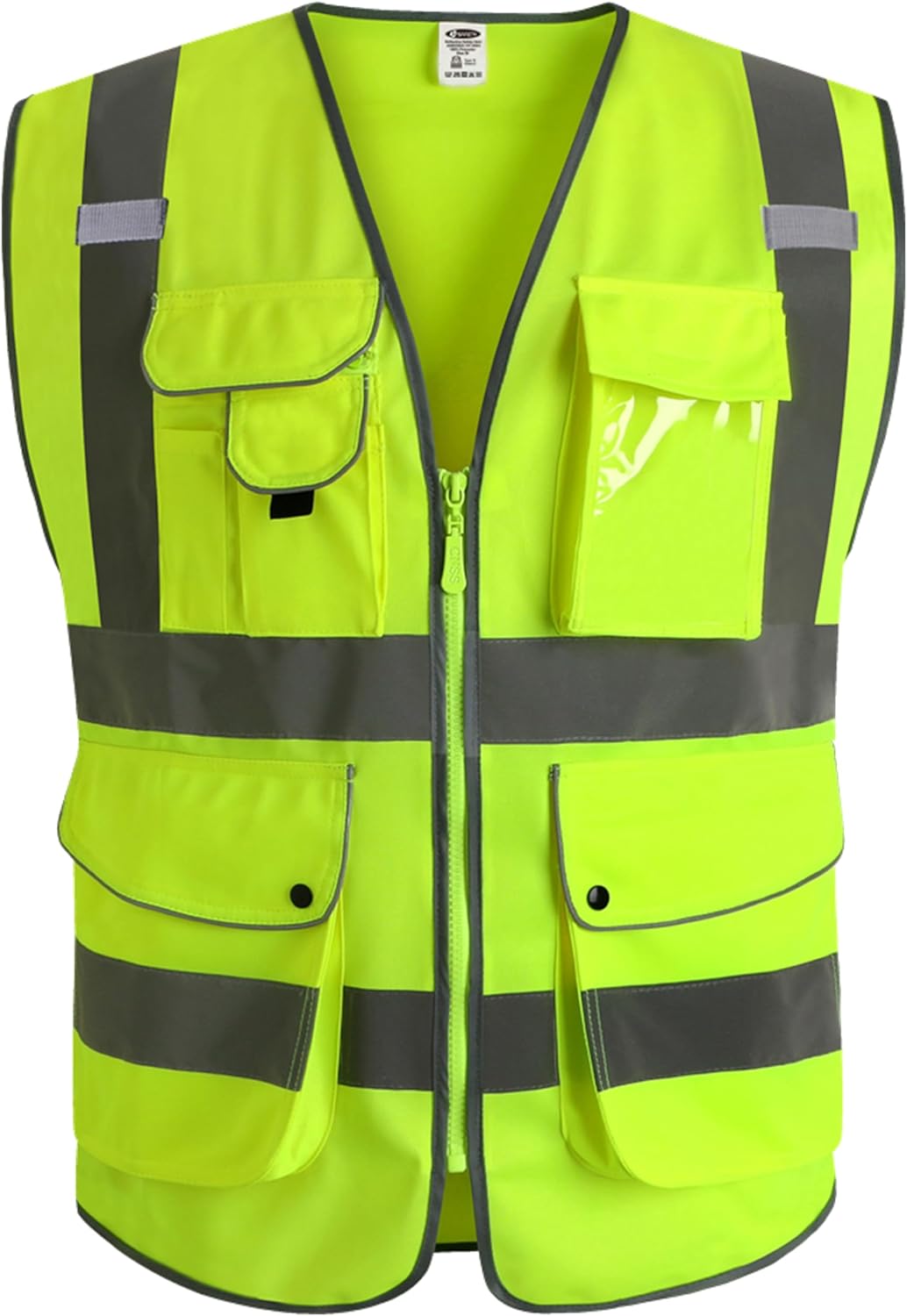 Detalle de JKSafety 9-Pocket Class 2 High-Visibility Zipper Safety Vest (ANSI/ISEA 107 Class 2 Type R) — Large, 150-Yellow
