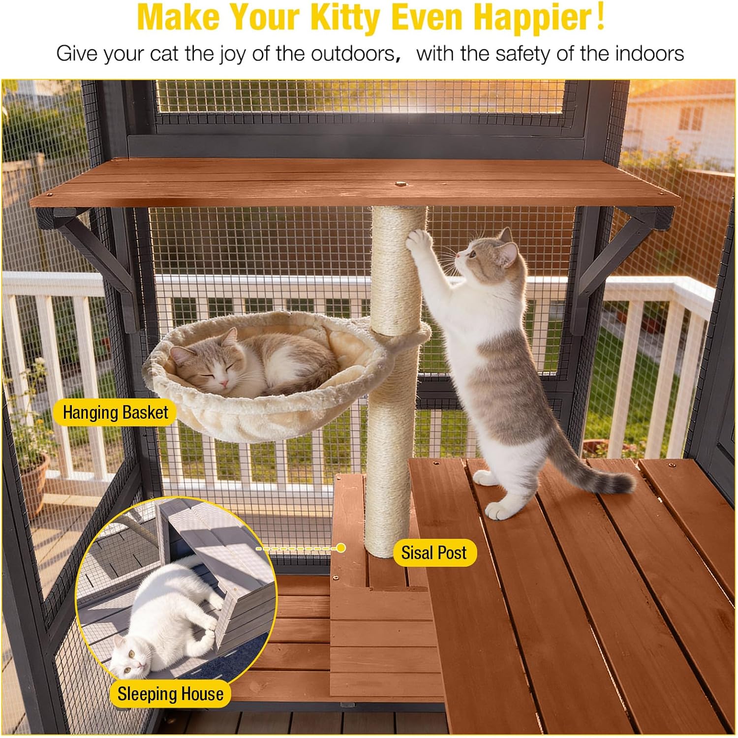 Detalle de Aivituvin AIR37-M-B Outdoor Catio with 7 Platforms, Hammock and Tarp Roof