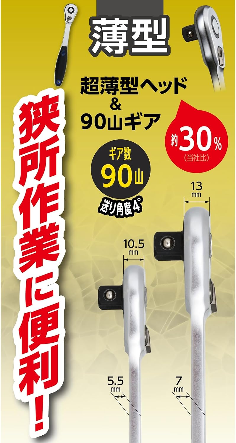 Detalle 2 de TAKAGI RH4SK 薄型ラチェットハンドル 90山・送り角度4°・差込角12.7mm