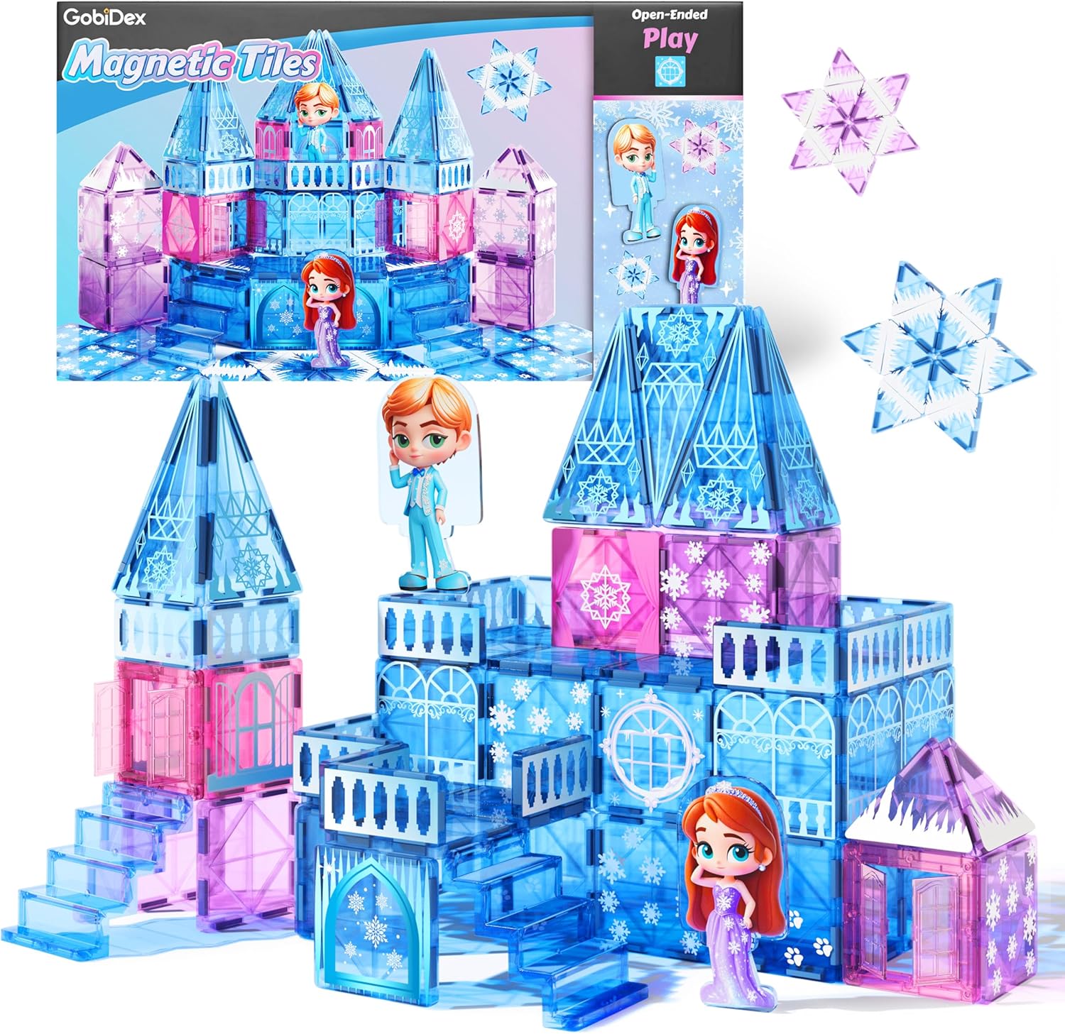 Detalle de GobiDex Magnetic Building Blocks Princess Castle Set with 2 Dolls & Stairs