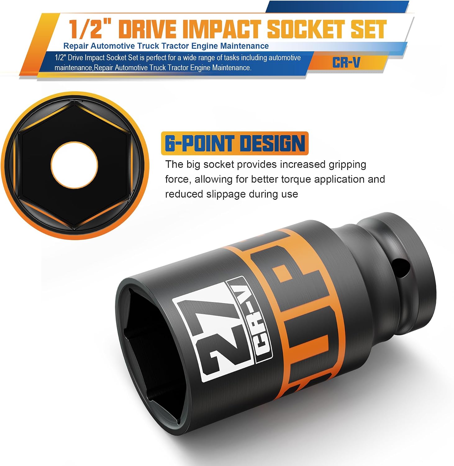 Detalle 2 de Set di bussole a bussola esagonale profonde da 1/2" (CR-V) Aurlloct, 16 pezzi 10–32 mm