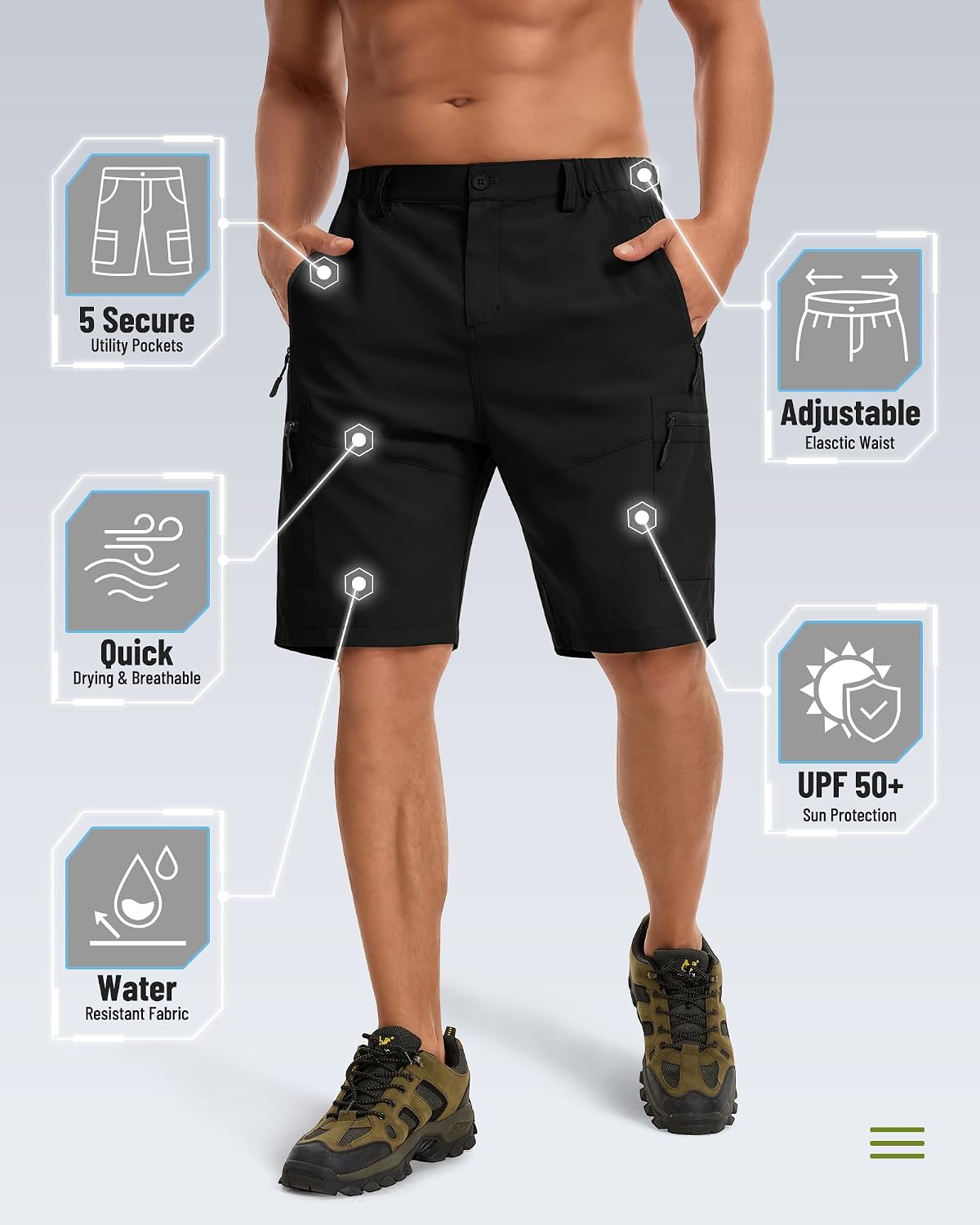 Thumbnail 2 de YUTYTH Mens Cargo Shorts with 5 Zip Pockets – Lightweight, Water-Resistant Quick-Dry Hiking Shorts