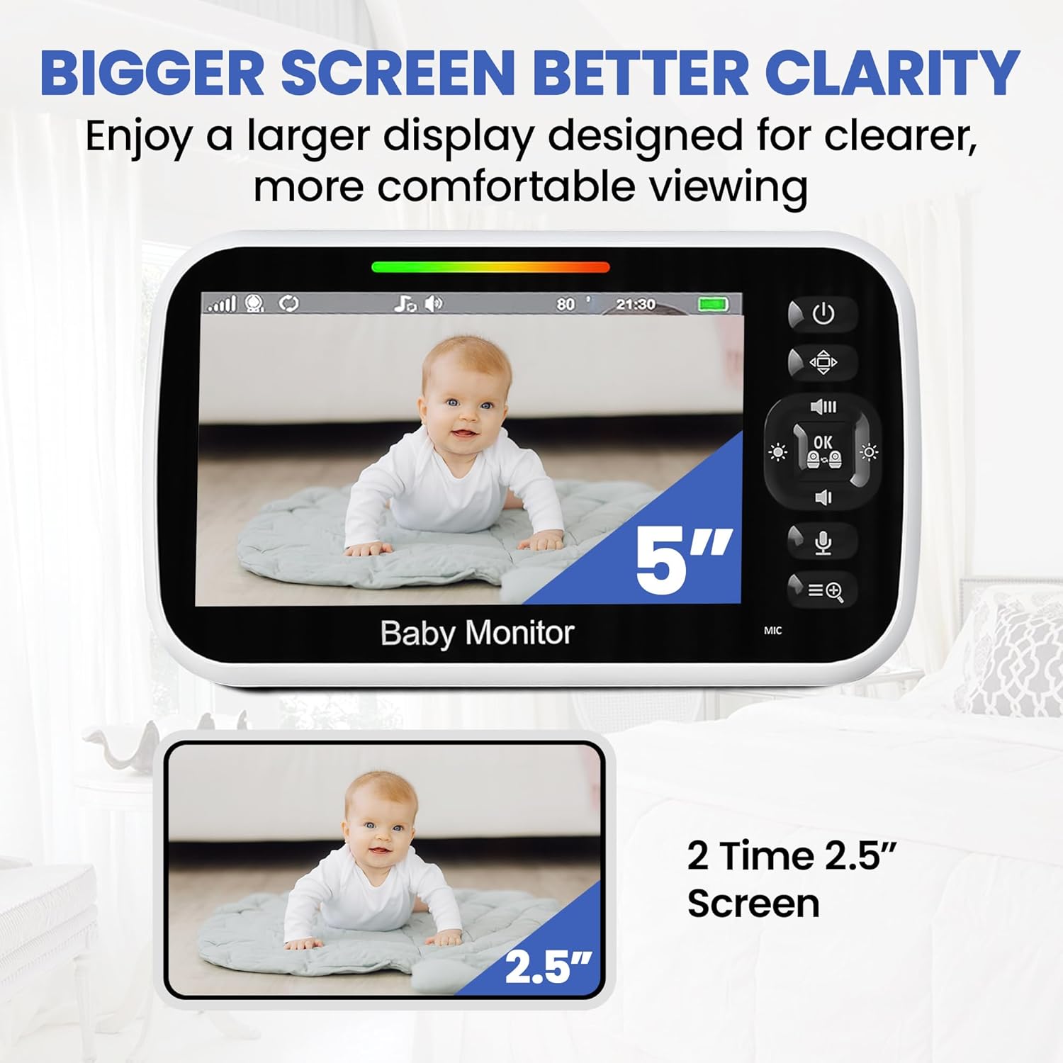 Thumbnail 3 de RFAQK Non-Wifi Baby Monitor with Camera and Night Vision (1 Camera, 5-Inch Screen, 3000mAh Battery, 1000ft Range)