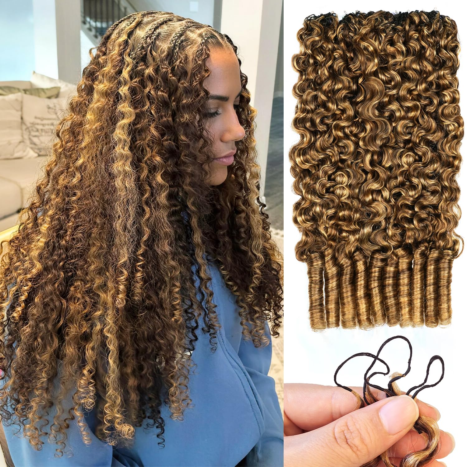Thumbnail 6 de Burmese Curly Crochet Hair 16 Inch – 100 Strands, 3C/4A Texture, Knotless Pre-Separated Feather Crochet for Reusable, Natural Black Look
