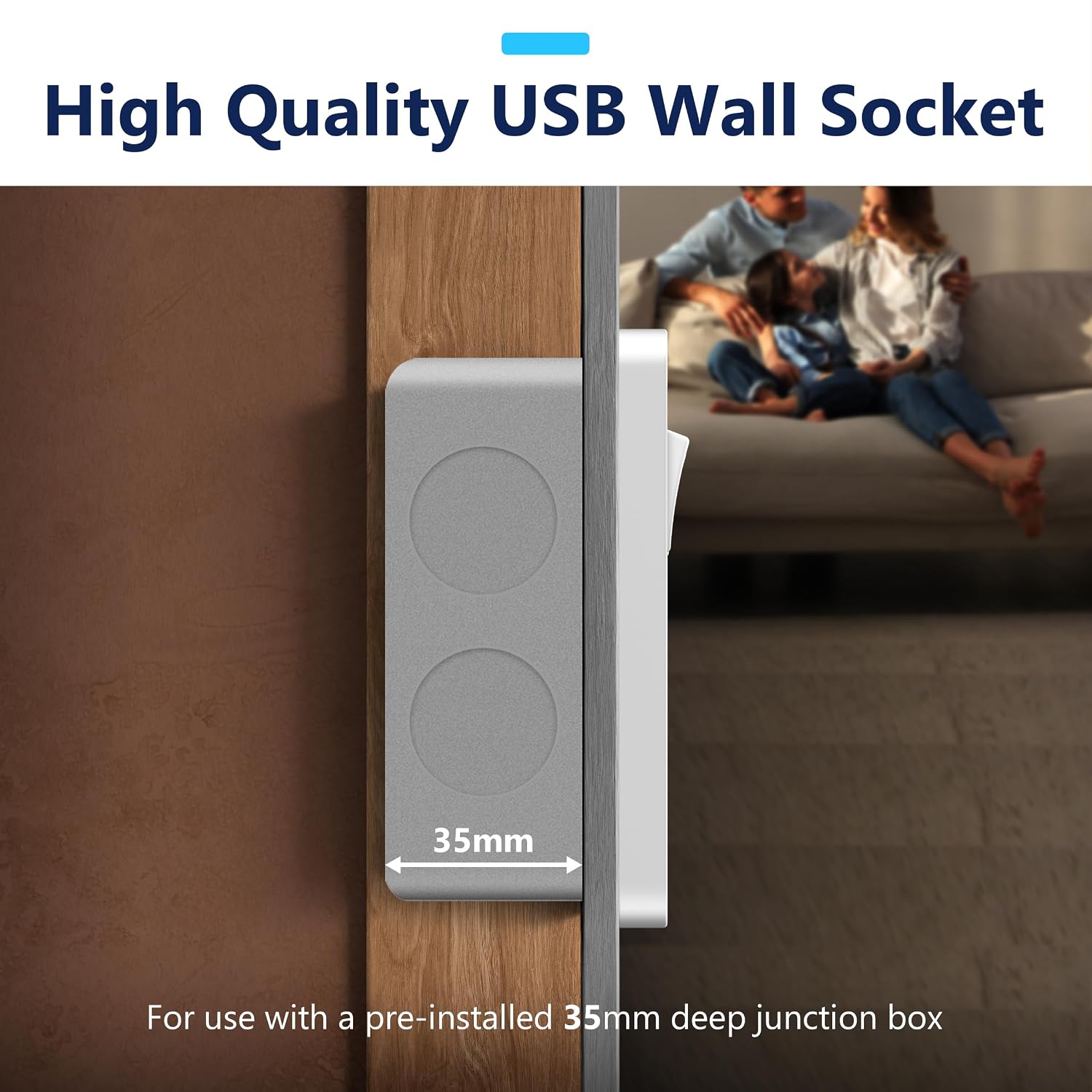 Detalle 2 de LIDER 2-Gang Switched 13A Double Socket with USB Type C & A Charger Ports (25W) – White