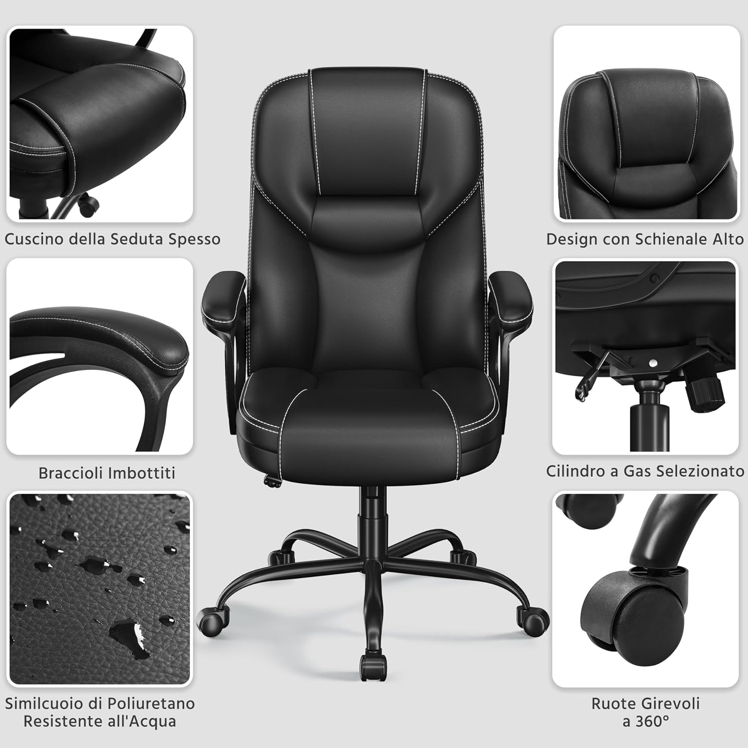 Detalle 2 de Yaheetech Sedia Ufficio Presidenziale Ergonomica in Finta Pelle Imbottita, Ruote e Reclinabile