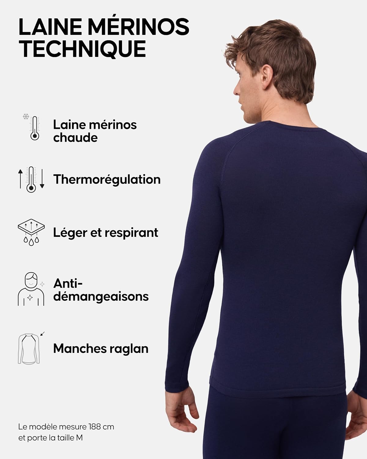 Thumbnail 2 de Danish Endurance T-Shirt thermique manches longues en laine mérinos (avec ou sans demi-zip) pour homme