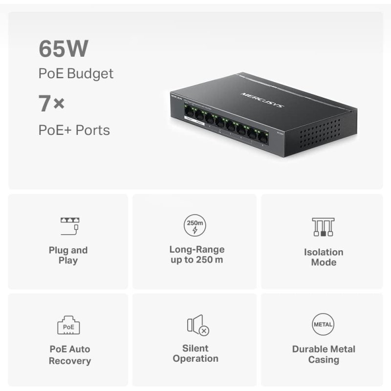 Detalle de Mercusys MS108GP Switch Gigabit 8 puertos PoE