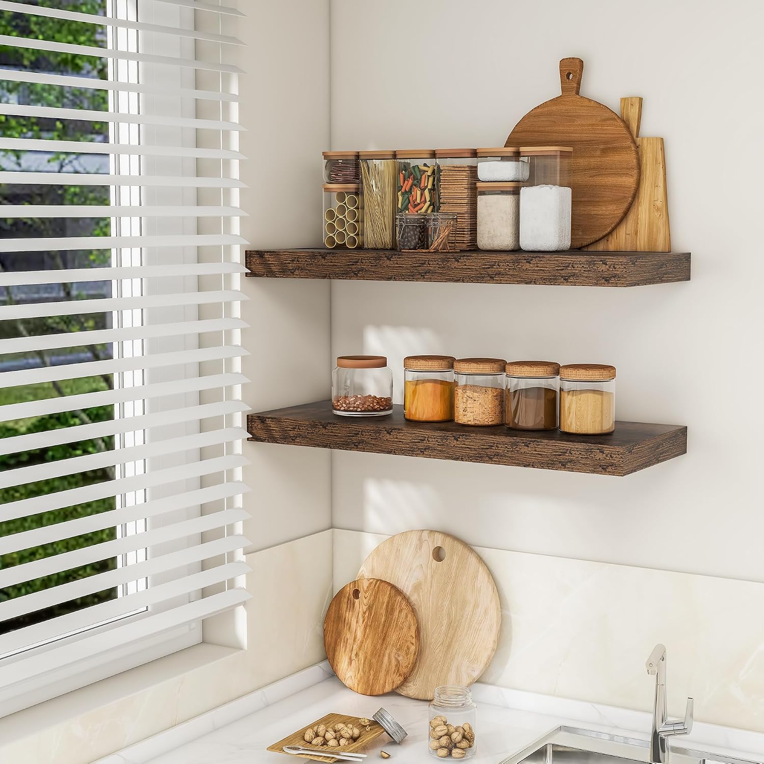 Thumbnail 2 de RICHFOCUS 36-Inch Floating Shelves (2-Pack) with Invisible Brackets – Rustic Brown
