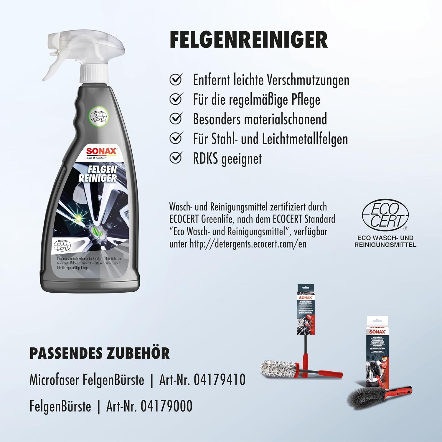 Detalle de SONAX FelgenReiniger (1 Liter) säurefrei – schonende Bremsstaub- und Straßenschmutz-Entfernung für Stahl- und Leichtmetallfelgen