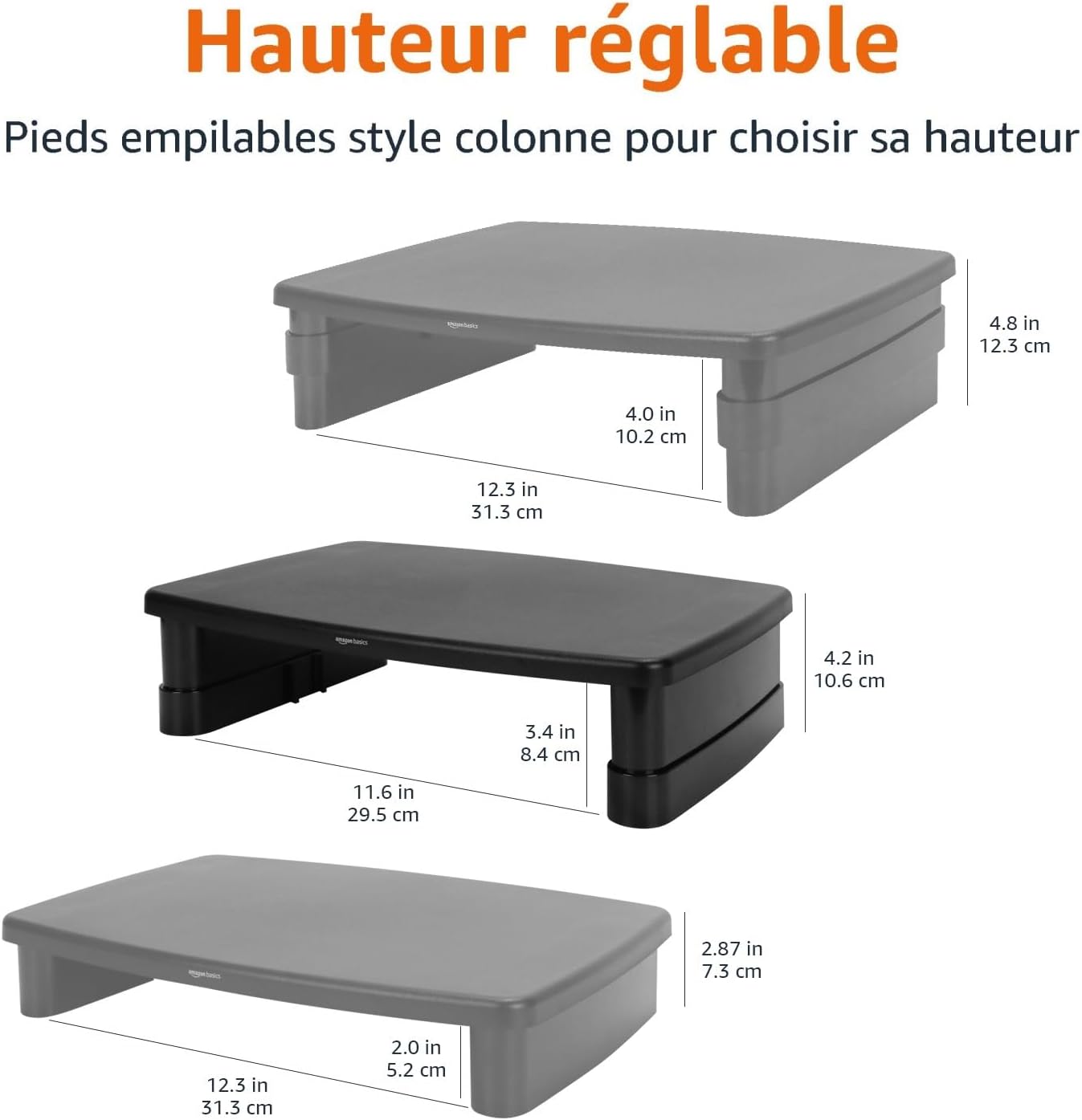 Thumbnail 4 de Amazon Basics Support de bureau rectangulaire réglable pour écran et ordinateur portable (noir) jusqu’à 22 lb