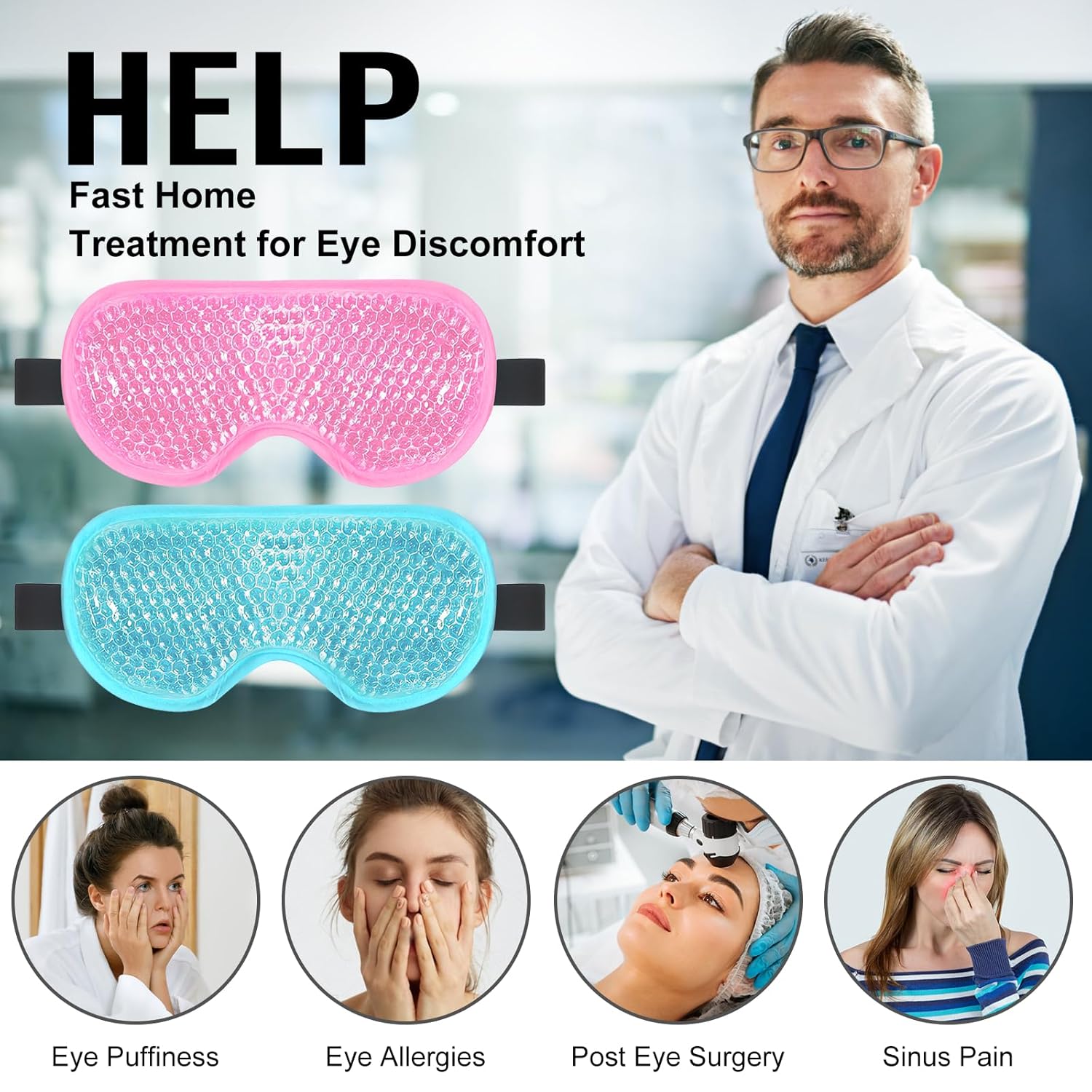 Detalle 2 de BeeVines Gel Eye Mask 2-Pack Cooling & Warm Compress Masks for Puffy Eyes