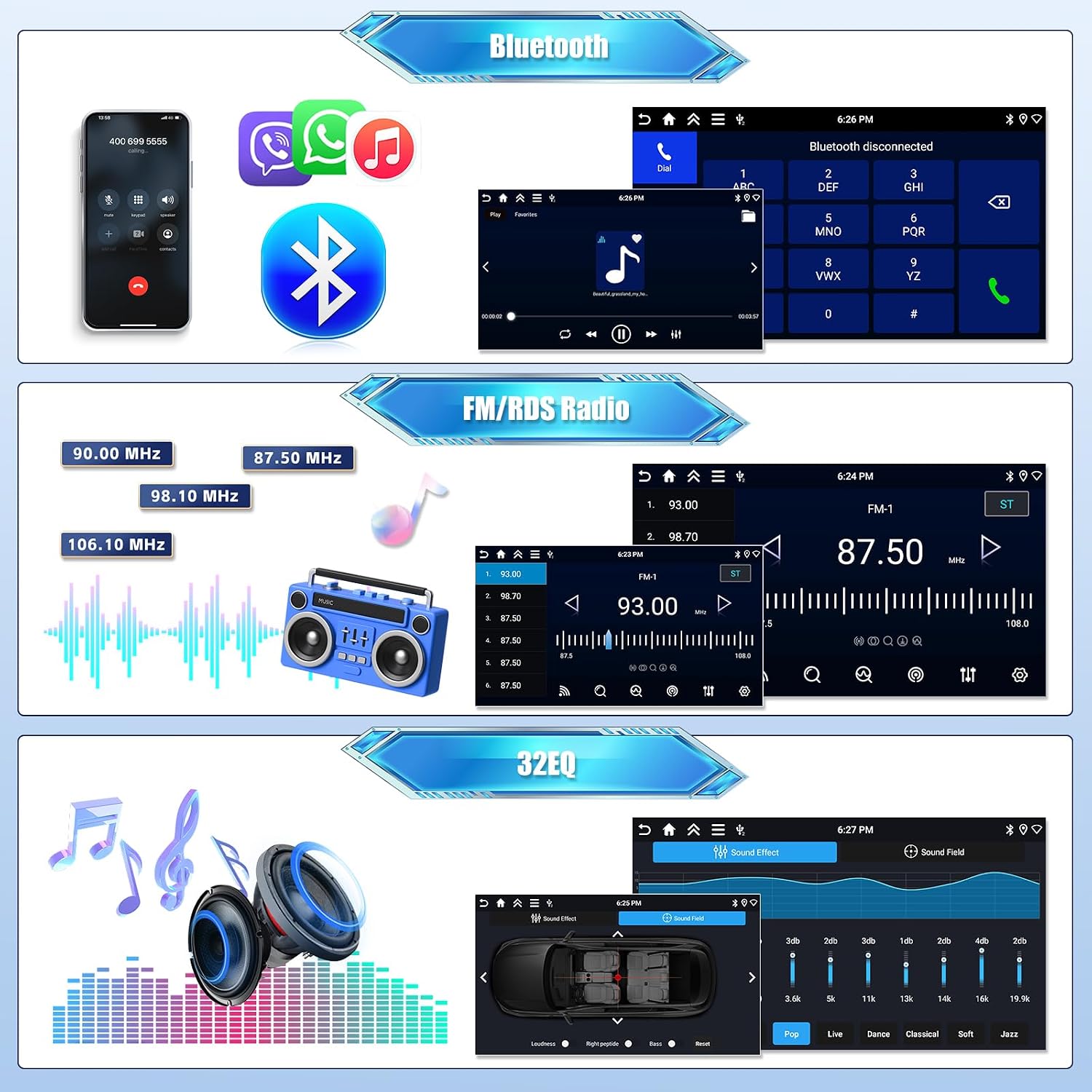 Detalle 1 de CAMECHO Autoradio Android 2DIN Fiat Bravo
