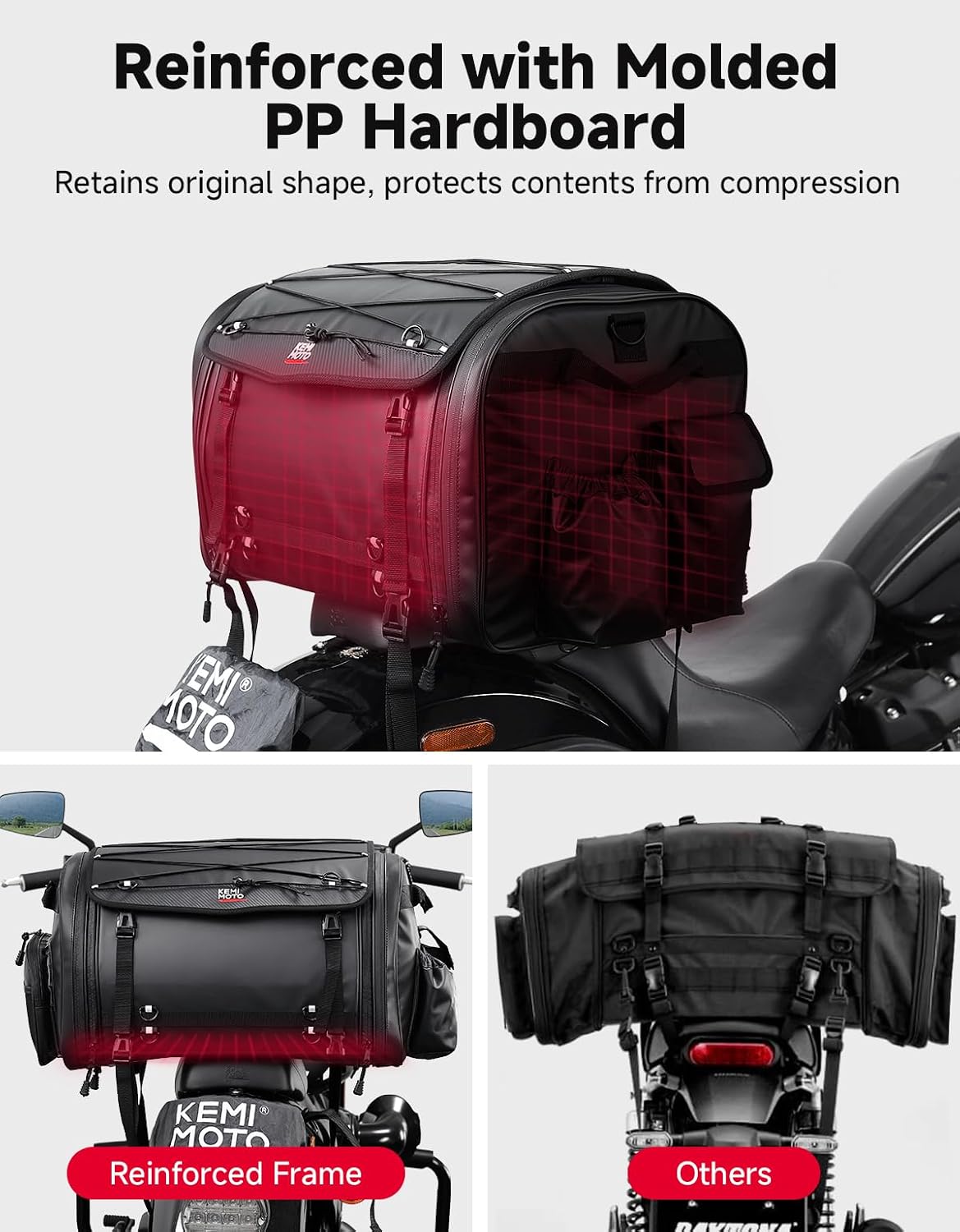 Thumbnail 3 de KEMIMOTO 60L Motorcycle Travel Luggage Bags: Waterproof Expandable Tail Bag with Rain Cover