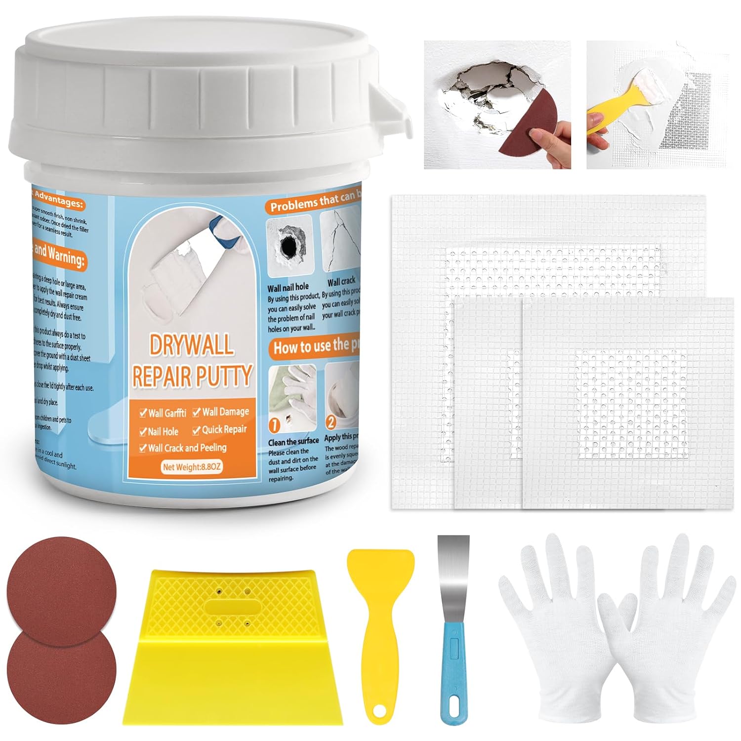 Detalle de LifeisLuck LX0103 Drywall Repair Kit with 8.8 fl oz White Paste