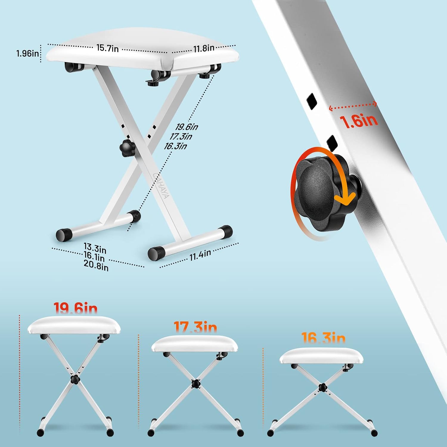 Thumbnail 2 de CAHAYA CY0257-1 X-Style Adjustable Keyboard Bench with Padded White Seat