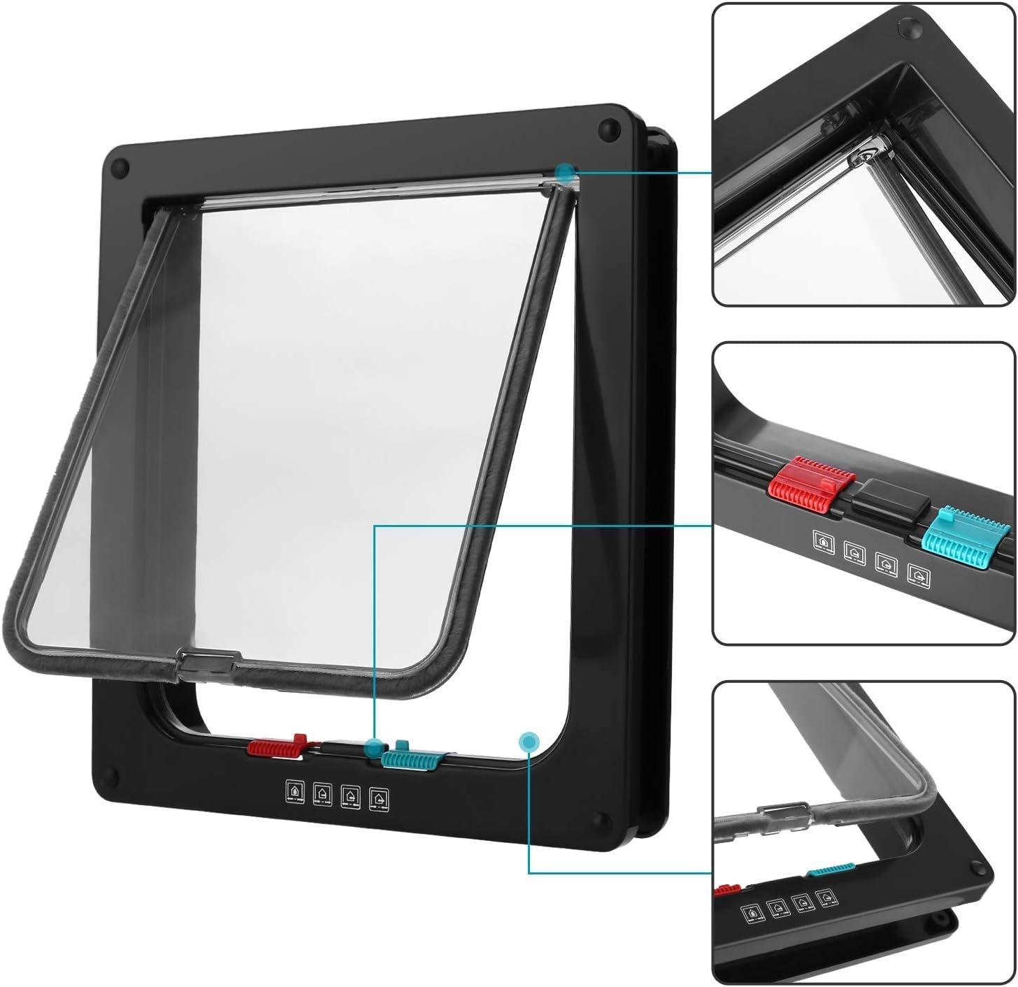 Detalle de Sailnovo Chatière de Porte XL – 4 positions verrouillable, résistante aux intempéries