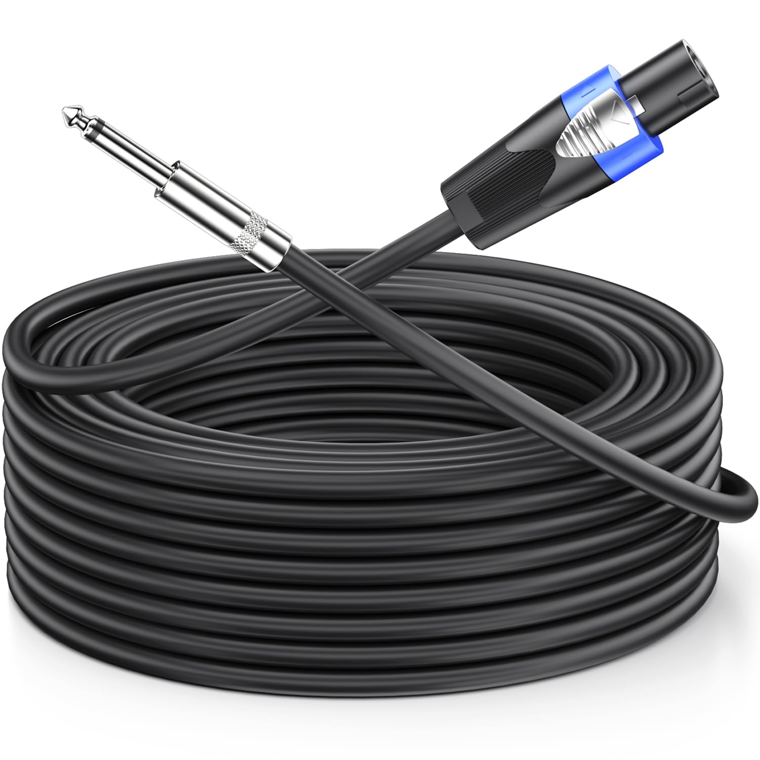 Jumwa 15M Speakon to 1/4" TS Speaker Cable for DJ/PA: Heavy-Duty 15AWG with Twist Lock