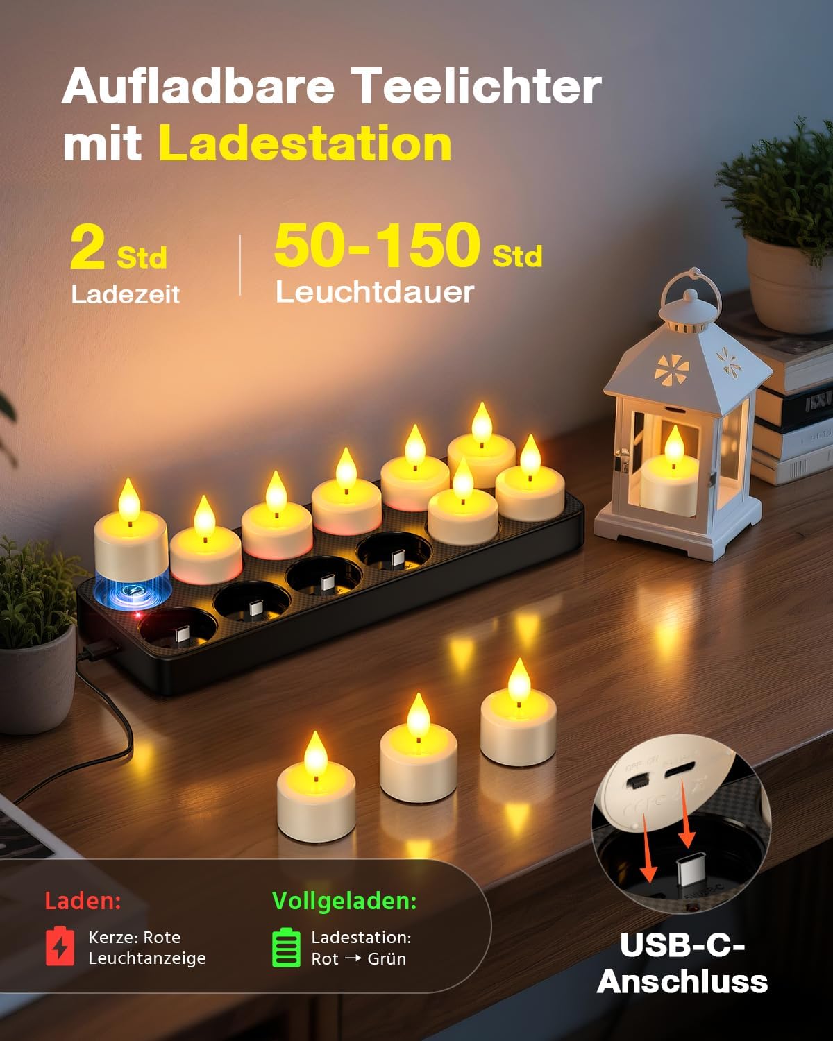 Detalle de SoulBay 12 Wiederaufladbare Teelichter đŻ