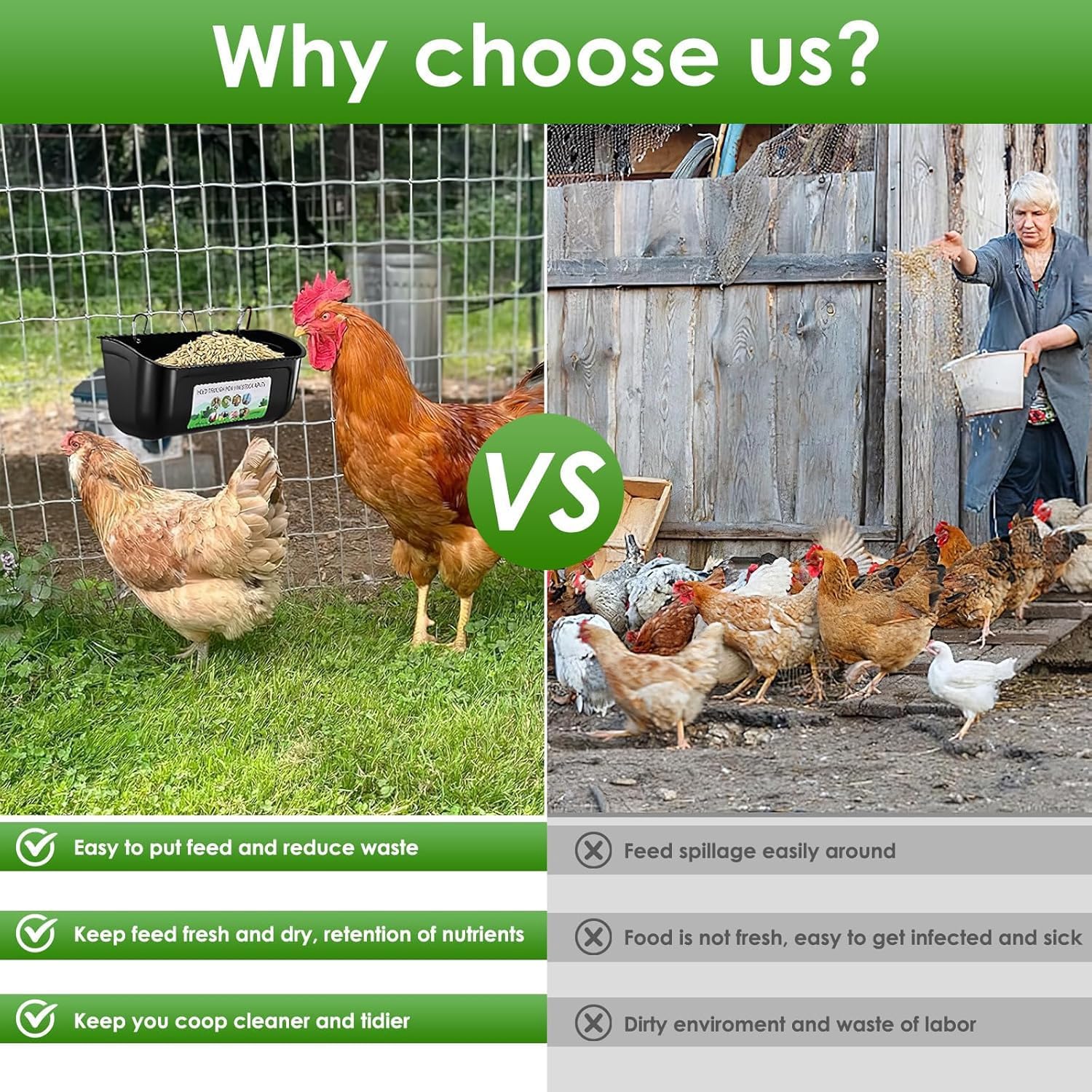 Thumbnail 3 de YEASQGS Extra Large Fence Feeder Chicken Hanging Feed Trough Poultry Waterer Bucket – 2 Pack (Black)