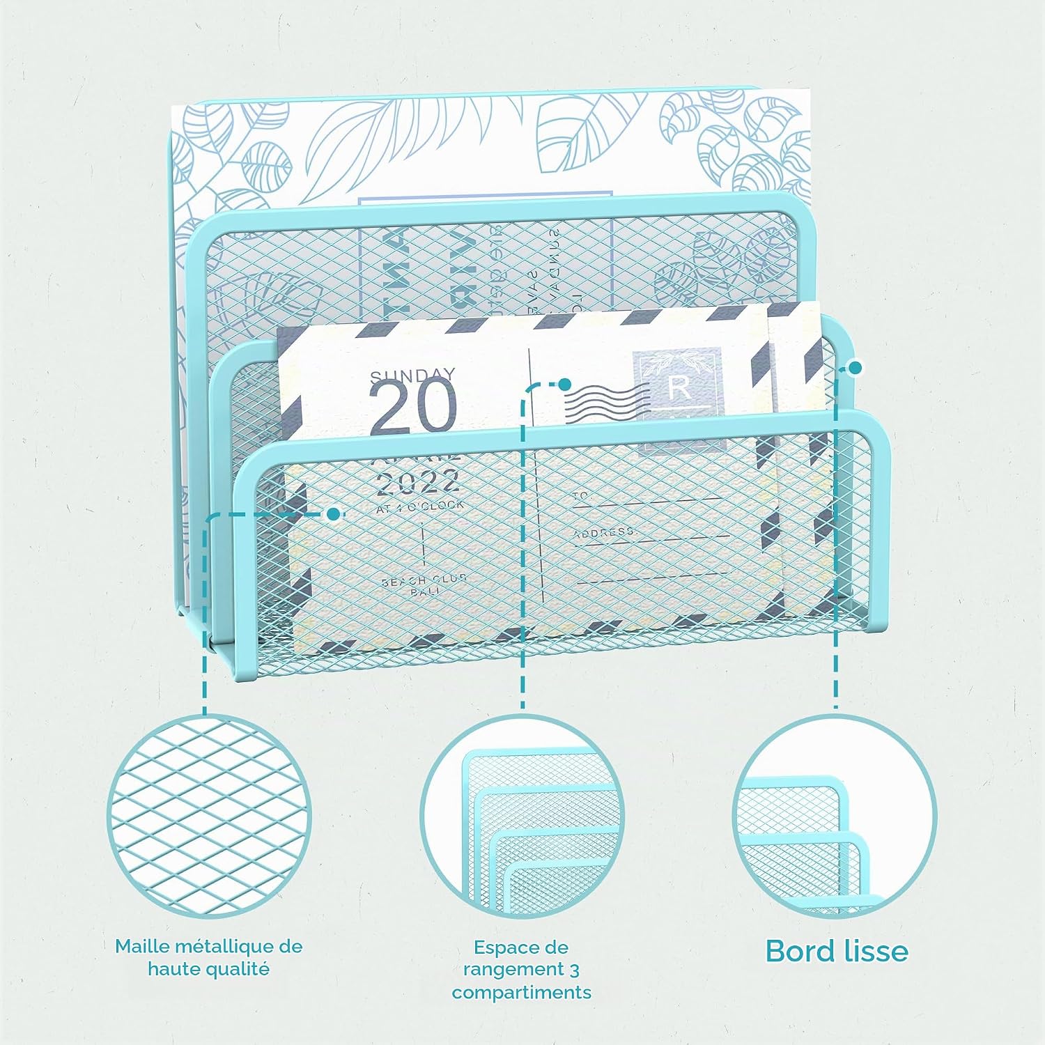 Detalle de SUPEASY sxg03 brievenorganizer van metaal met 3 vakken, blauw