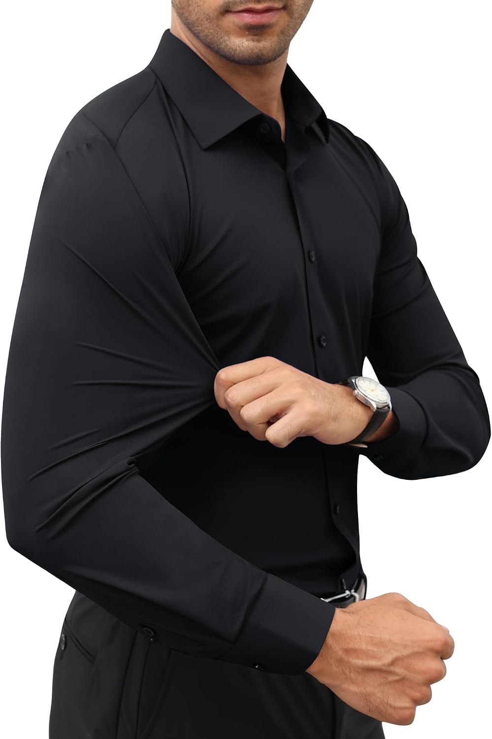 Detalle 2 de Lion Nardo Stretch Men's Dress Shirt – Long Sleeve Slim/Muscle Fit, Black