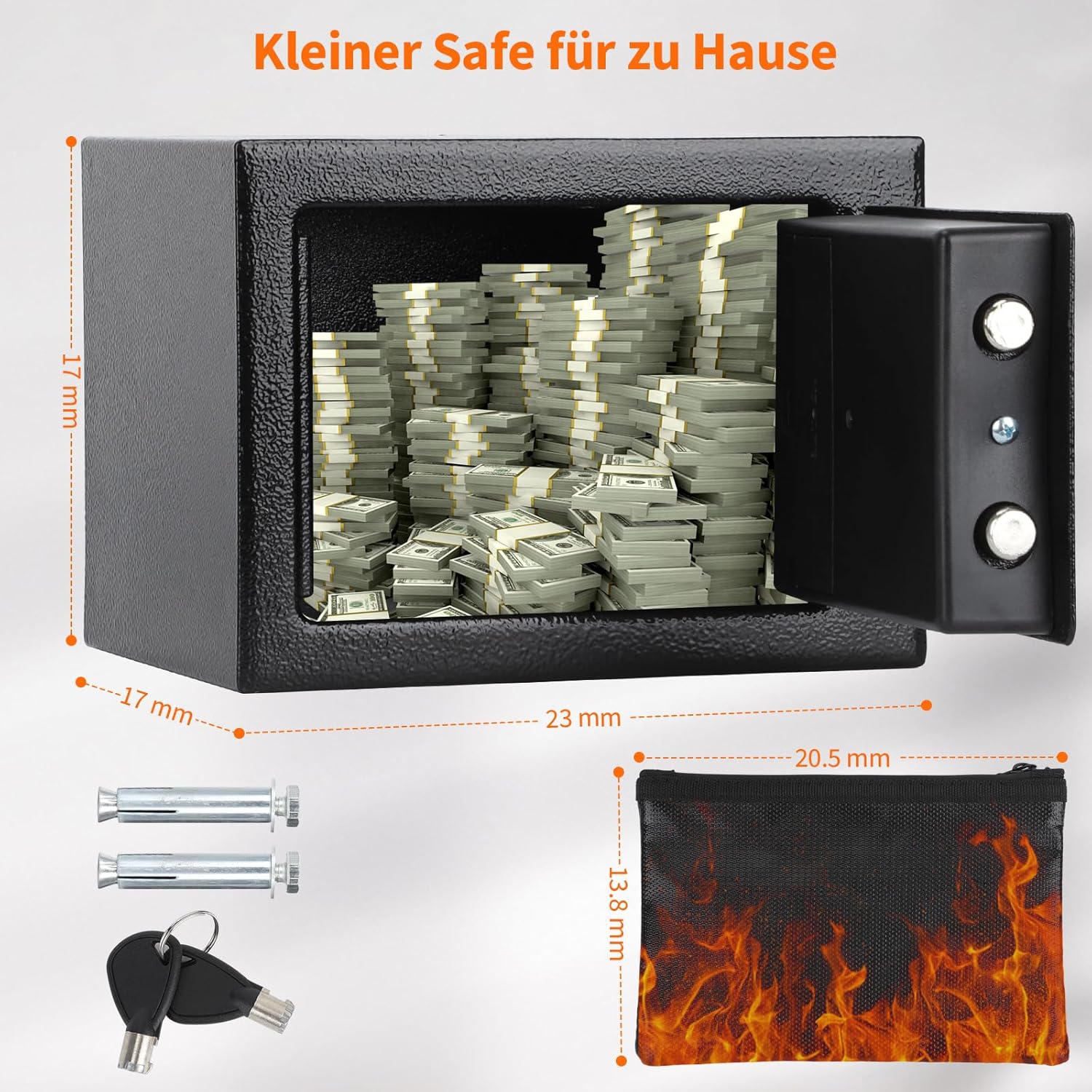 Thumbnail 2 de Tresor Möbeltresor Klein mit Feuerfest‑/Wasserdichtetasche – Wand- oder Bodentresor