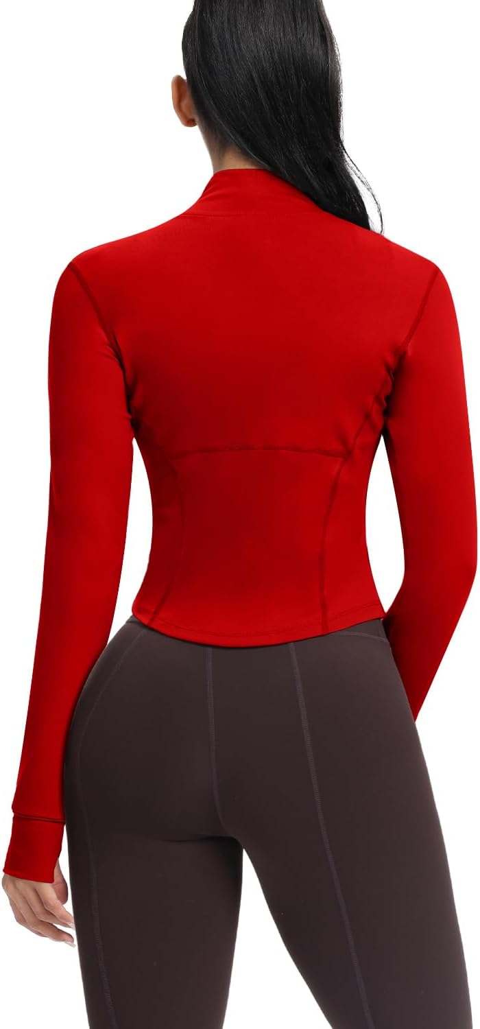 Detalle de AVGO Women's Cropped Running Workout Jackets Zip Slim Fit Athletic Tops with Thumb Holes