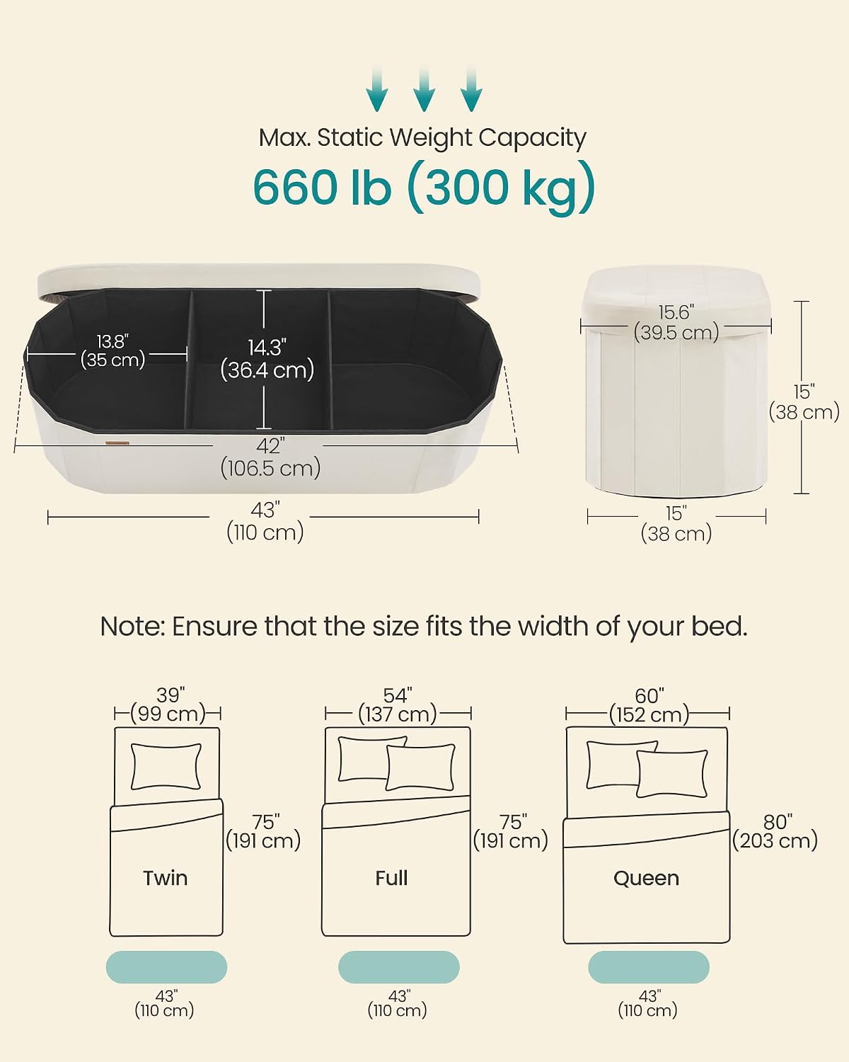 Detalle de SONGMICS Folding Storage Ottoman, Velvet