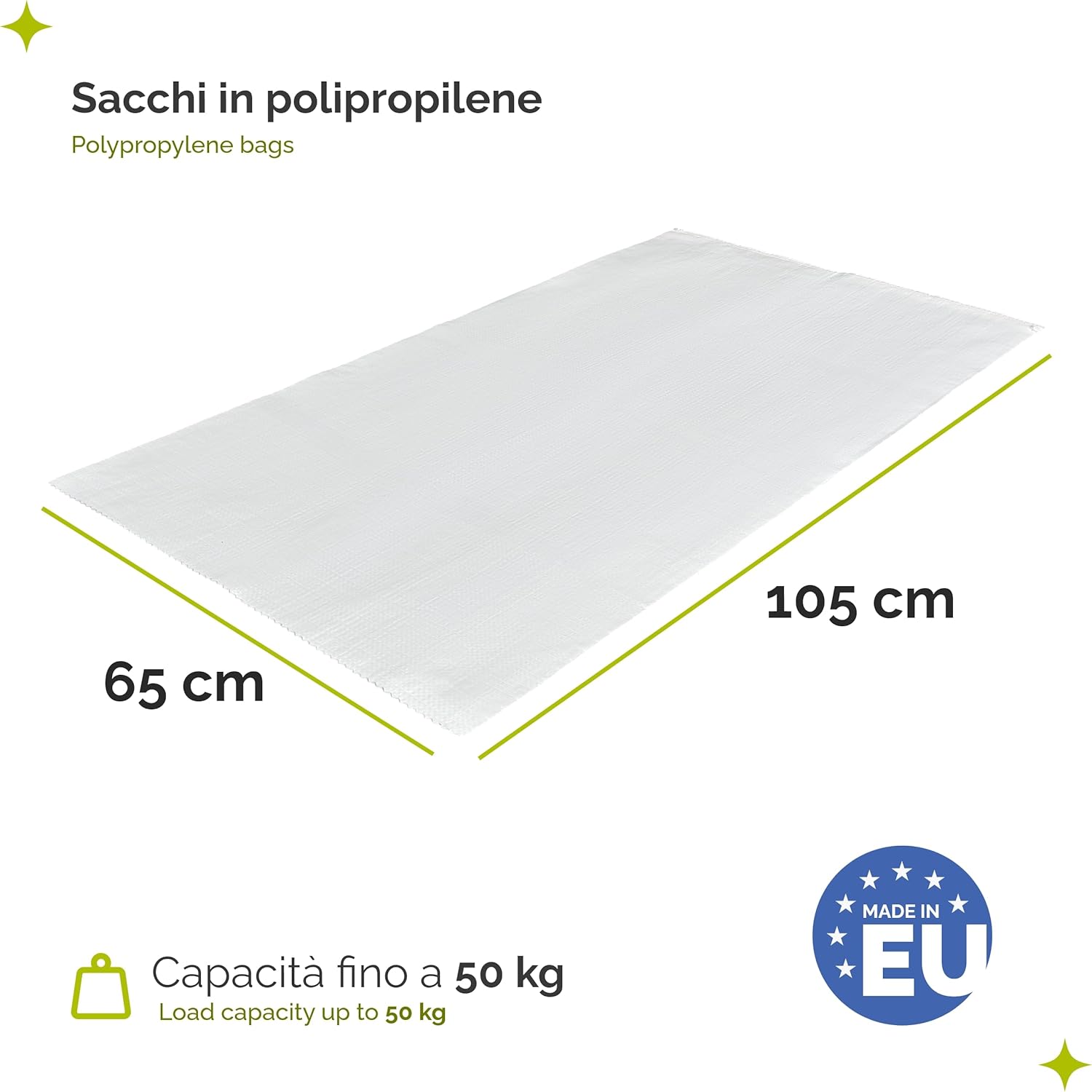 Thumbnail 1 de Garronda set 5 sacchi in polipropilene 105×65 cm (50 kg) per giardinaggio, sabbia e macerie