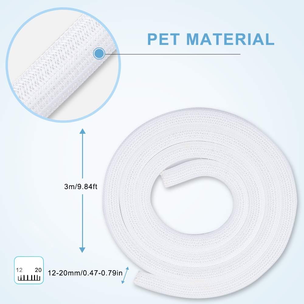 Detalle 2 de AGPTEK White Cable Management Sleeve 3m (12–20mm) – Self-Closing, Flame‑Retardant, Animal‑Proof