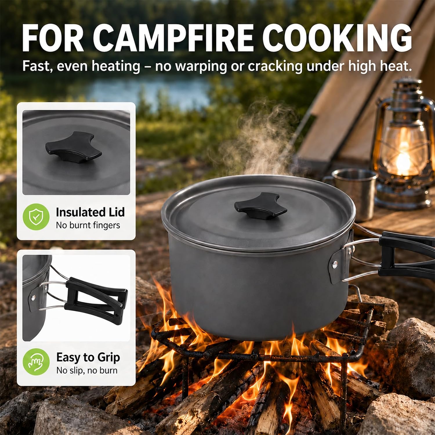 Detalle de aiGear CC01BK05 Camping Cookware Set for 1–2, with Pot, Pan and Kettle