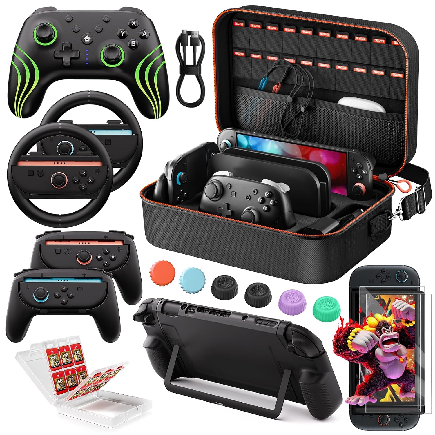 Detalle de COOWPS Switch 2 Pro Controller Accessories Bundle 17-in-1 for Nintendo Switch 2