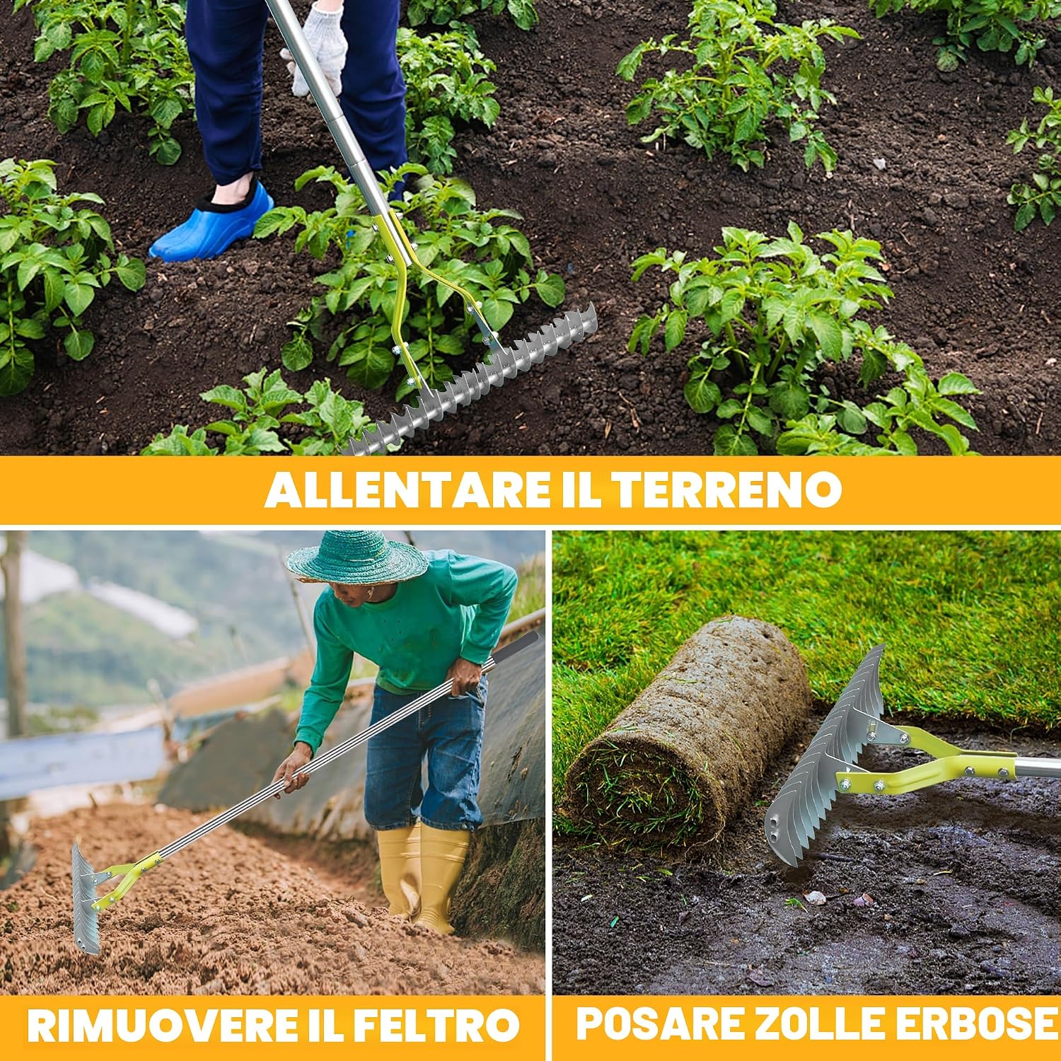Detalle de BARAYSTUS Rastrello per paglia e prato con manico regolabile da 148 cm – pettine multiuso per diserbo e concimazione