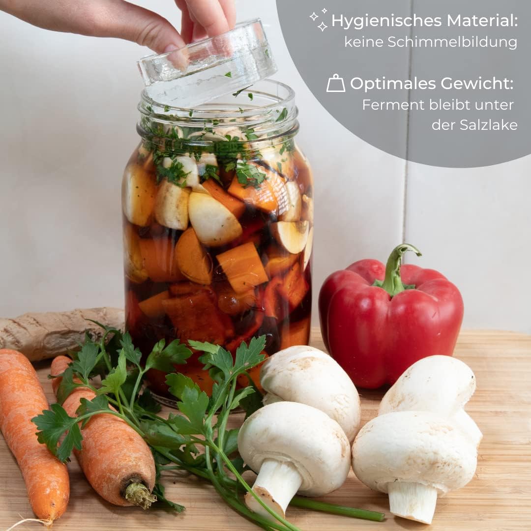 Detalle de GREEN WISE Fermentierglas Set 2er – je 1,4 L mit Gärventil, Deckel & Gewichten