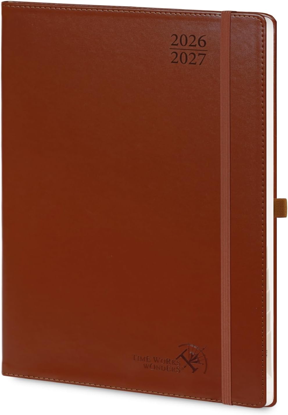 Detalle de POPRUN 2026-2027 Monthly Planner, 16-Month 8.25 x 11.75 in Book, Brown Faux Leather