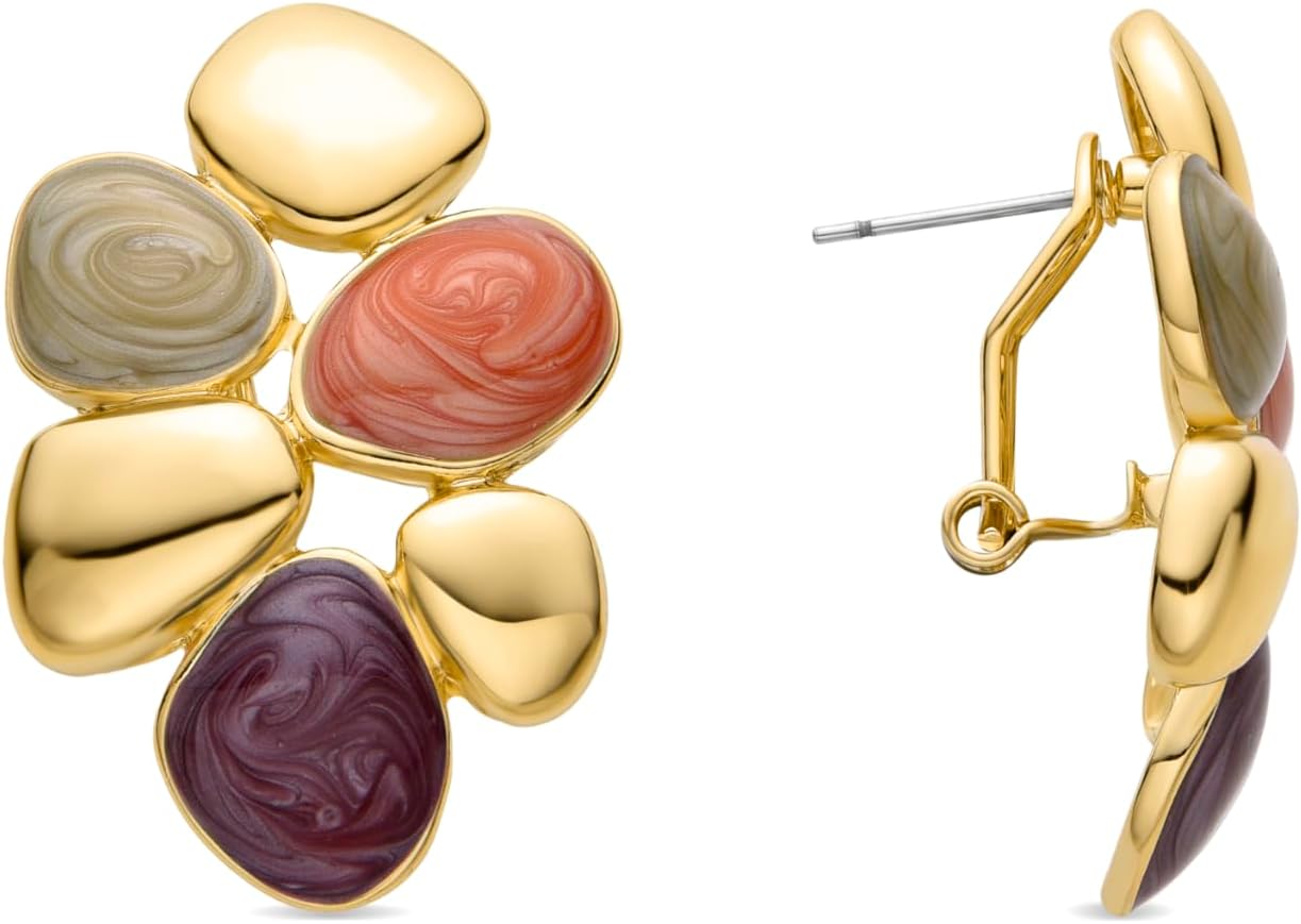 Detalle de LUXENTER Niro Ohrringe aus Kunstharz in Orange mit 18 Karat Gelbgold-Optik – Unikat