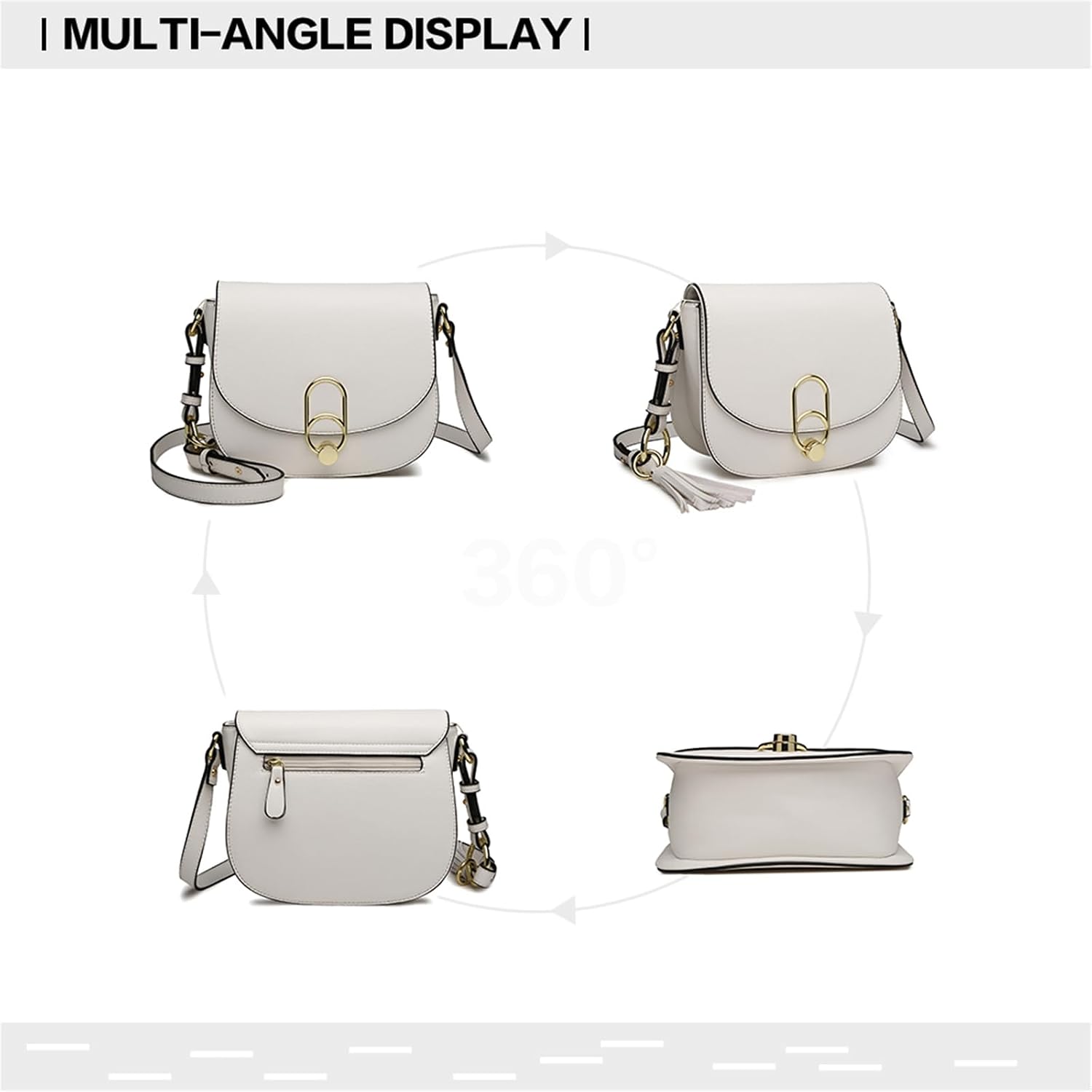 Thumbnail 3 de Miss Lulu Women Cross Body Bag with Tassel, PU Leather Flap and Lock Closure