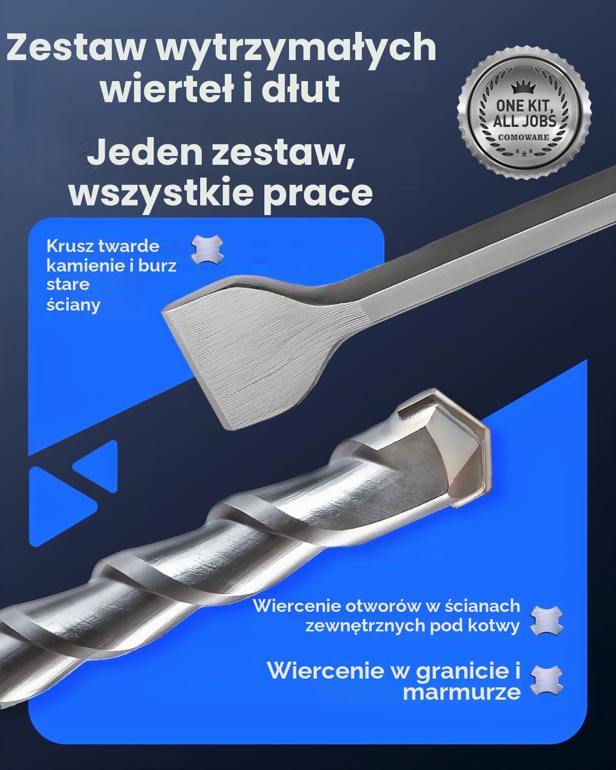 Detalle 2 de COMOWARE zestaw wierteł i dłut SDS-Plus do betonu, 17 elementów z futerałem