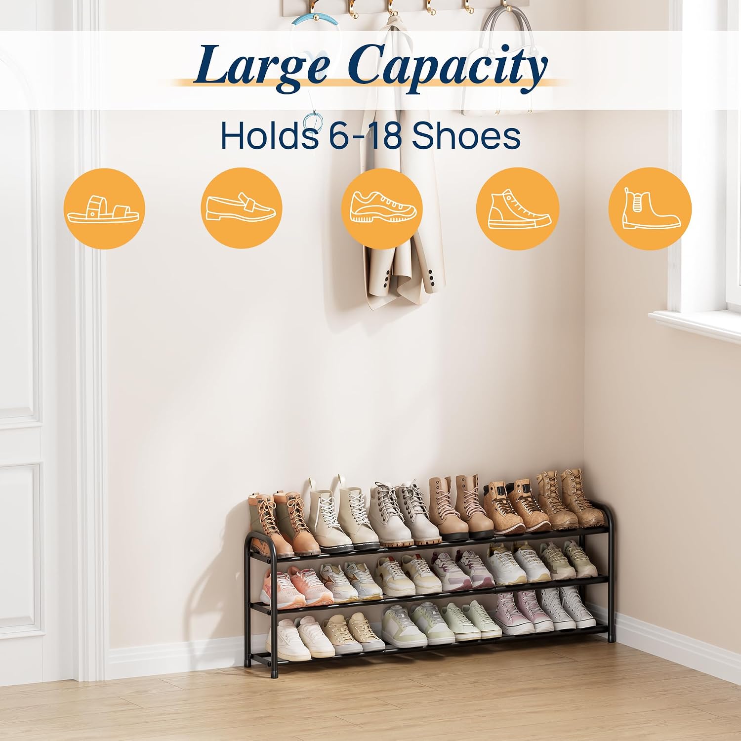 Thumbnail 2 de ENJOYBASICS XJEB0021AMCA-1 3-Tier Expandable Metal Shoe Rack, Black