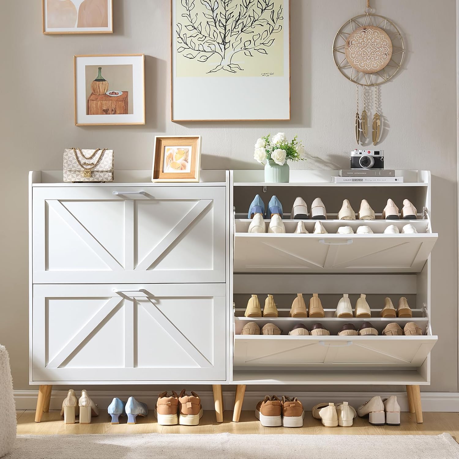 Detalle 2 de LEYAOYAO Shoe Cabinet with 2 Flip Drawers