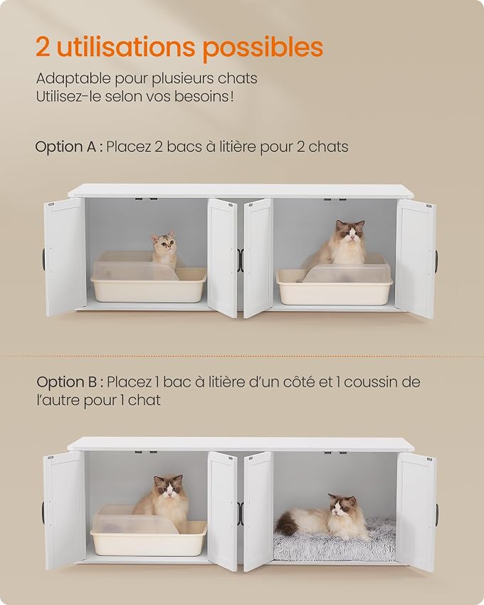 Thumbnail 2 de Feandrea Cache-Litière pour 2 chats, meuble blanc ⚙