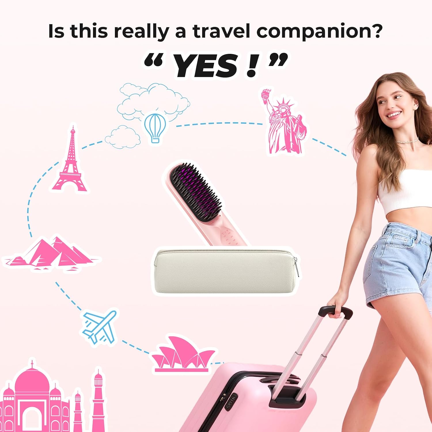 Detalle de Bopcal Cordless Hair Straightener Brush 10,000mAh