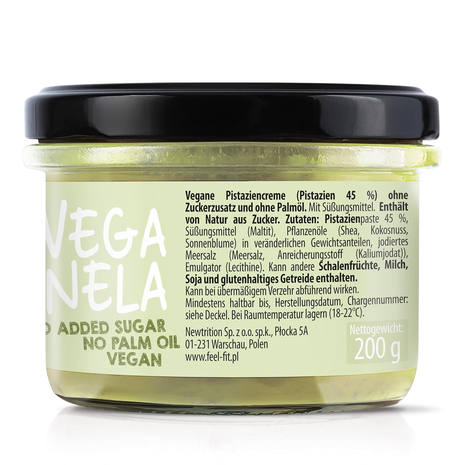Detalle de Feel FIT VEGANELA Pistazie 45% – vegane Pistaziencreme ohne Zuckerzusatz, 2 x 200 g
