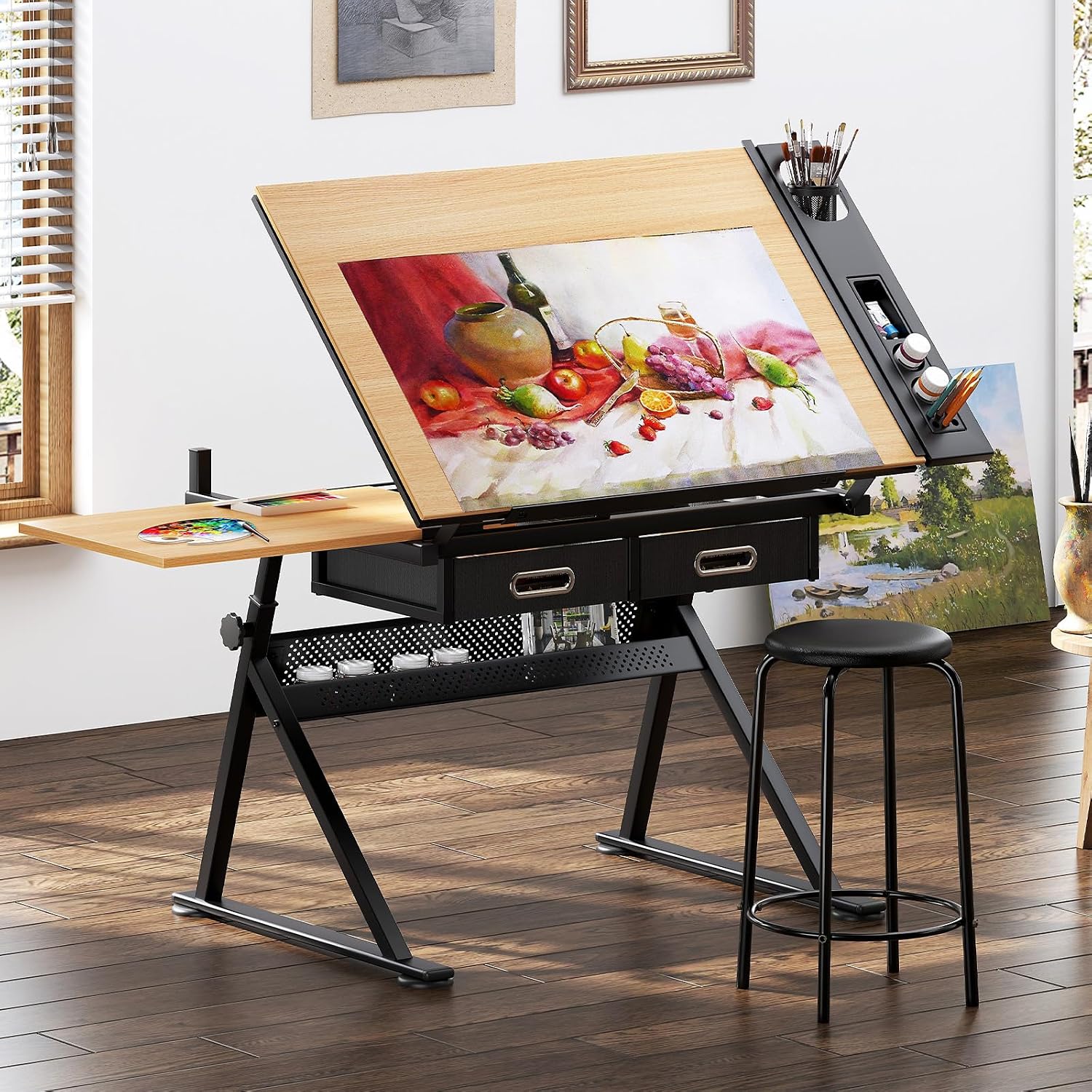 Detalle de SogesHome UT-DT1027 Adjustable Drafting Table with Stool, 0–45° Tilt