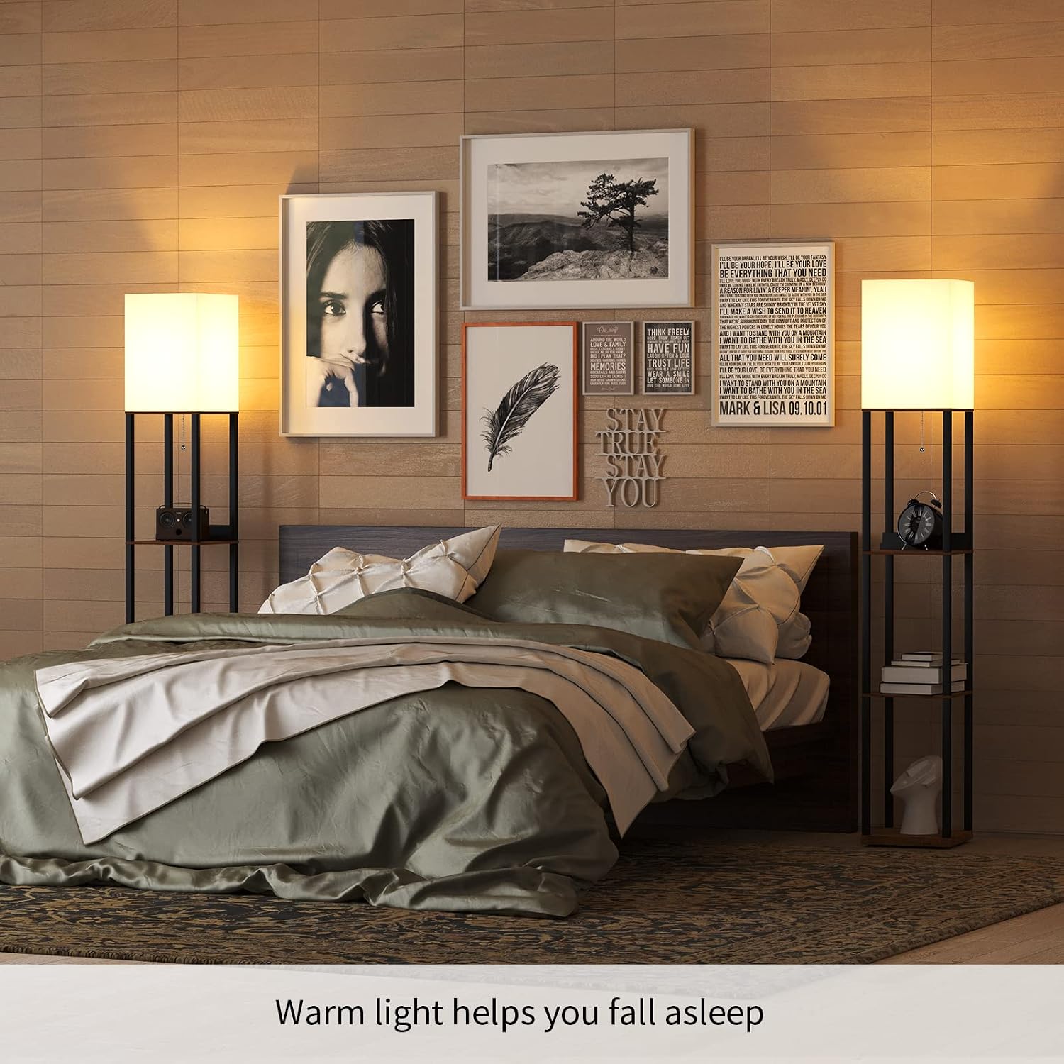 Thumbnail 6 de Meisoda Floor Lamp with 3-Tier Wood Shelves