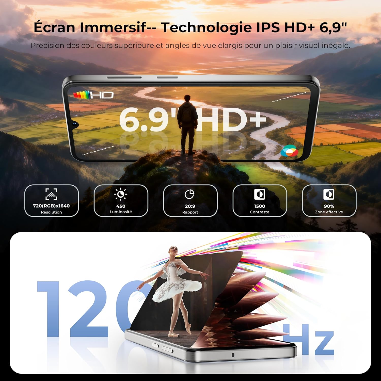 Detalle de HOTWAV X100GT: Smartphone Android 16 avec double écran, 6,9'' et 1 To extensible