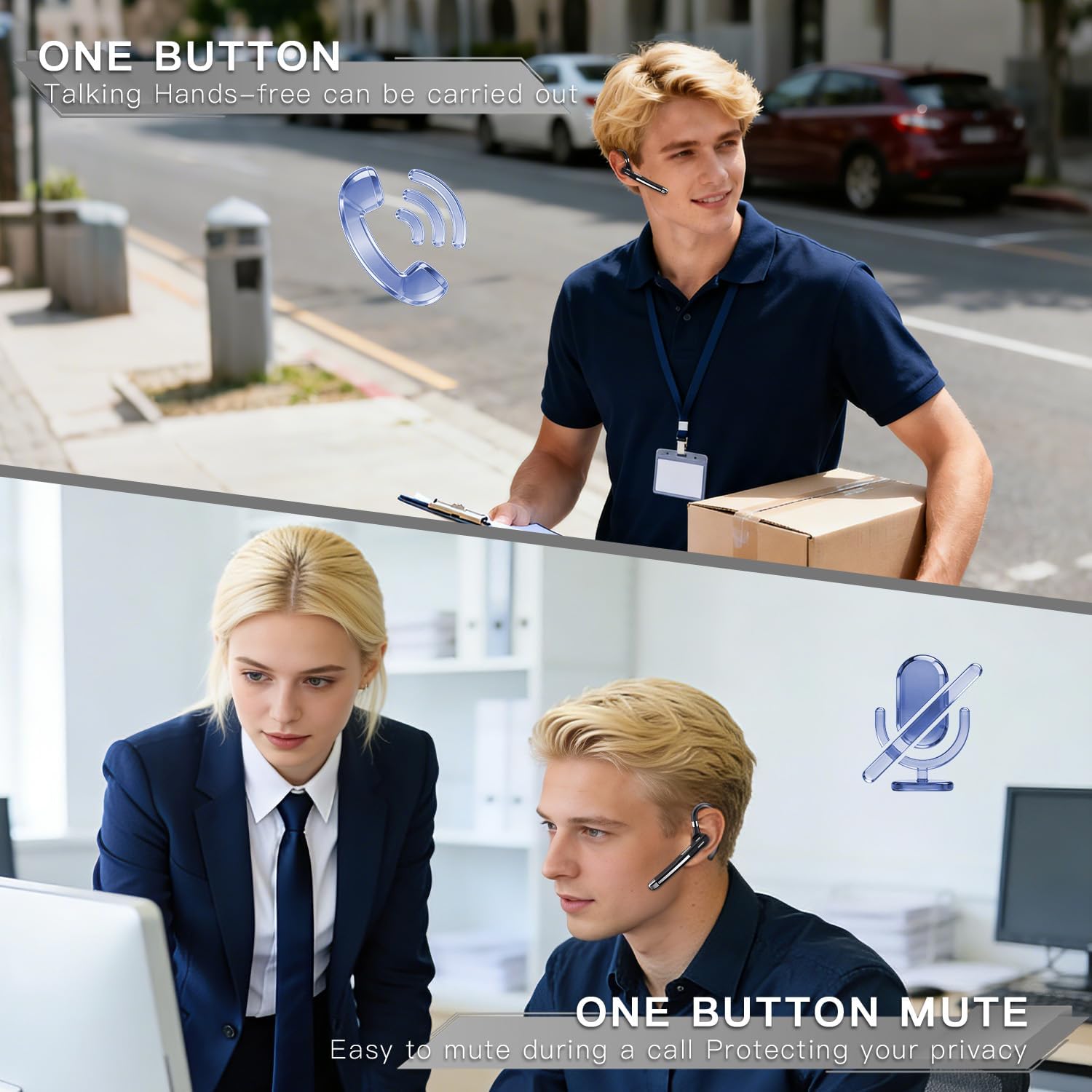 Detalle de Bluetooth Headset V6.1: All‑Day One‑Ear Wireless Headset with CVC8.0 Noise Cancellation