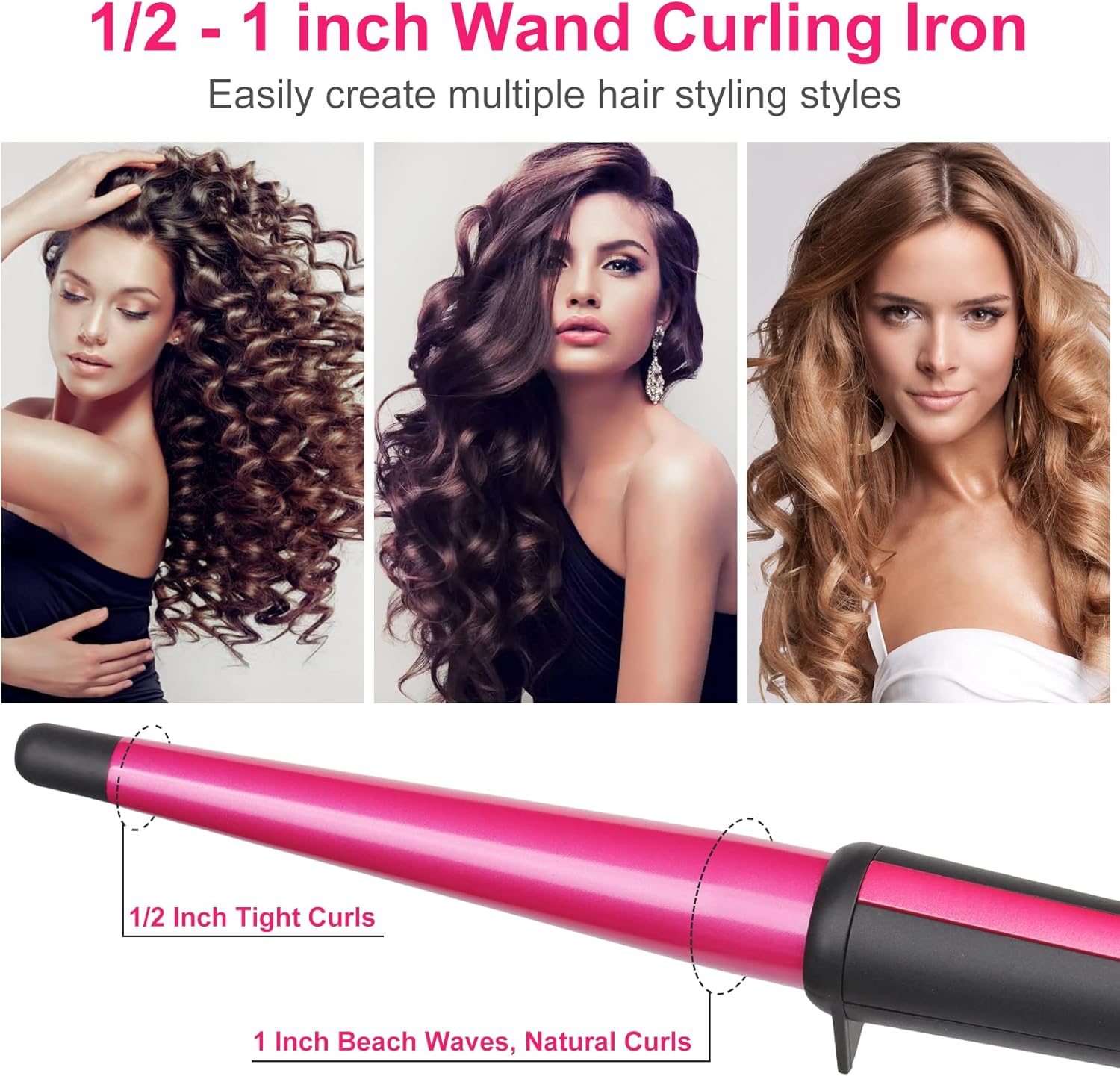 Thumbnail 1 de 13–25mm Tapered Ceramic Curling Wand for Hair 💇♀